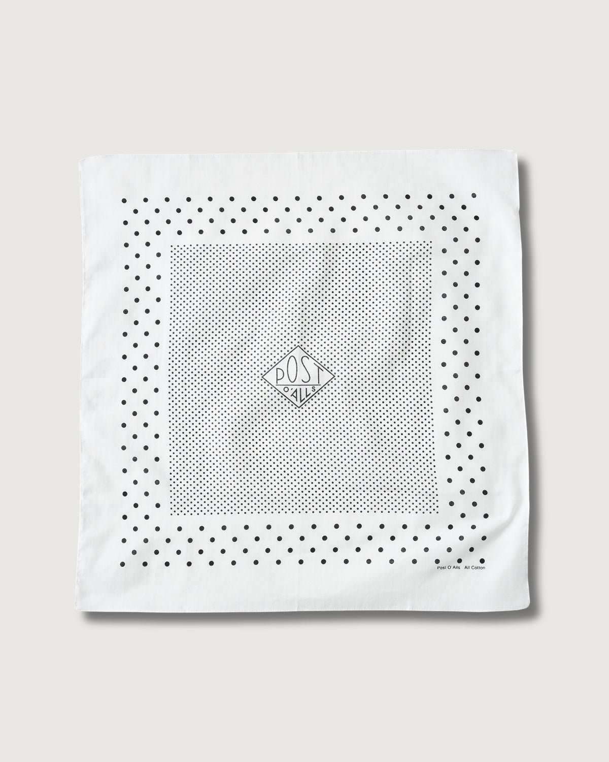 #4005-WC POST Bandana Hankie original 1993 design : cotton sheeting white/charcoal 45 x 45 (new color)