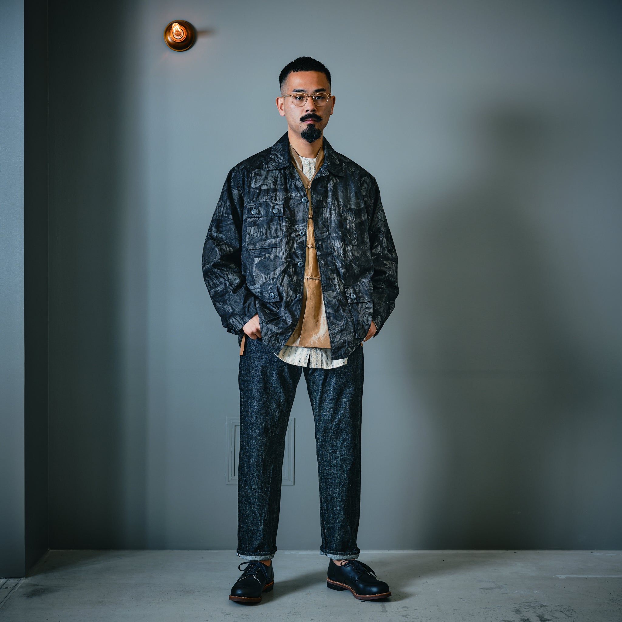 #1203C-SSN Band Collar Shirt MV : stripe shirting natural