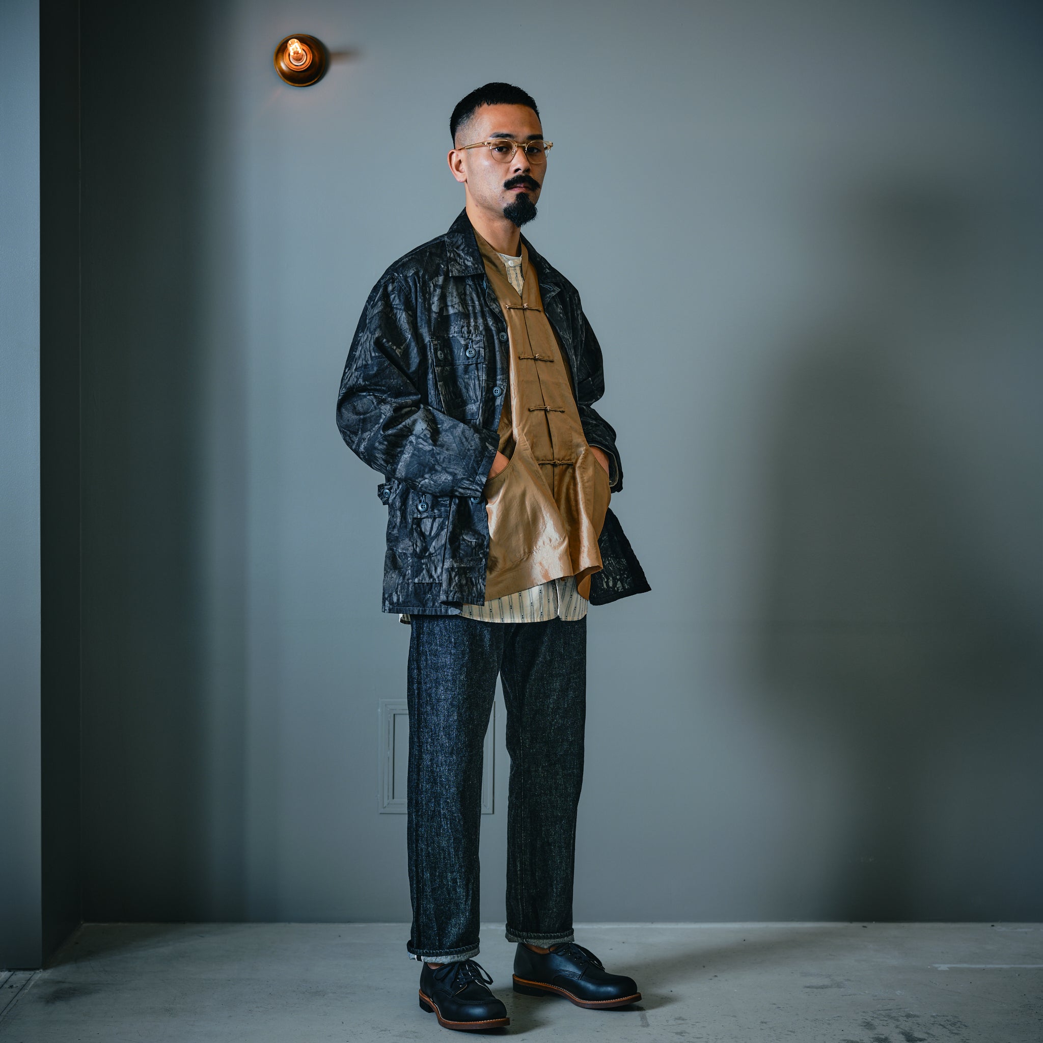 #1203C-SSN Band Collar Shirt MV : stripe shirting natural