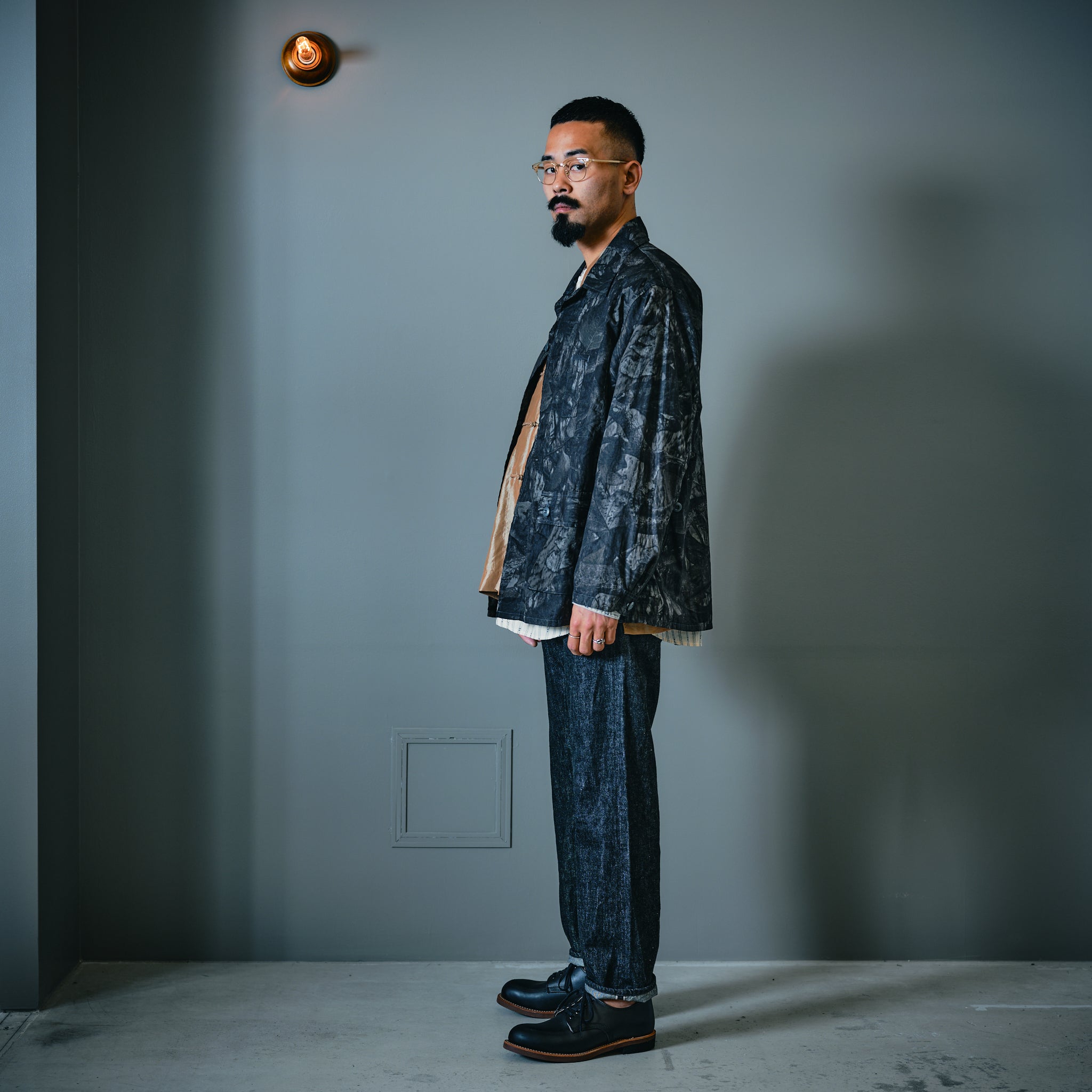 #1203C-SSN Band Collar Shirt MV : stripe shirting natural