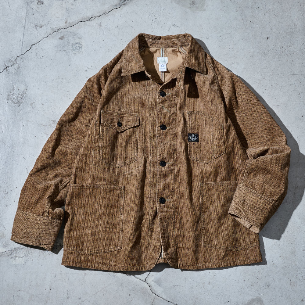 #1102-HCB Engineers' Jacket : herringbone print corduroy brown