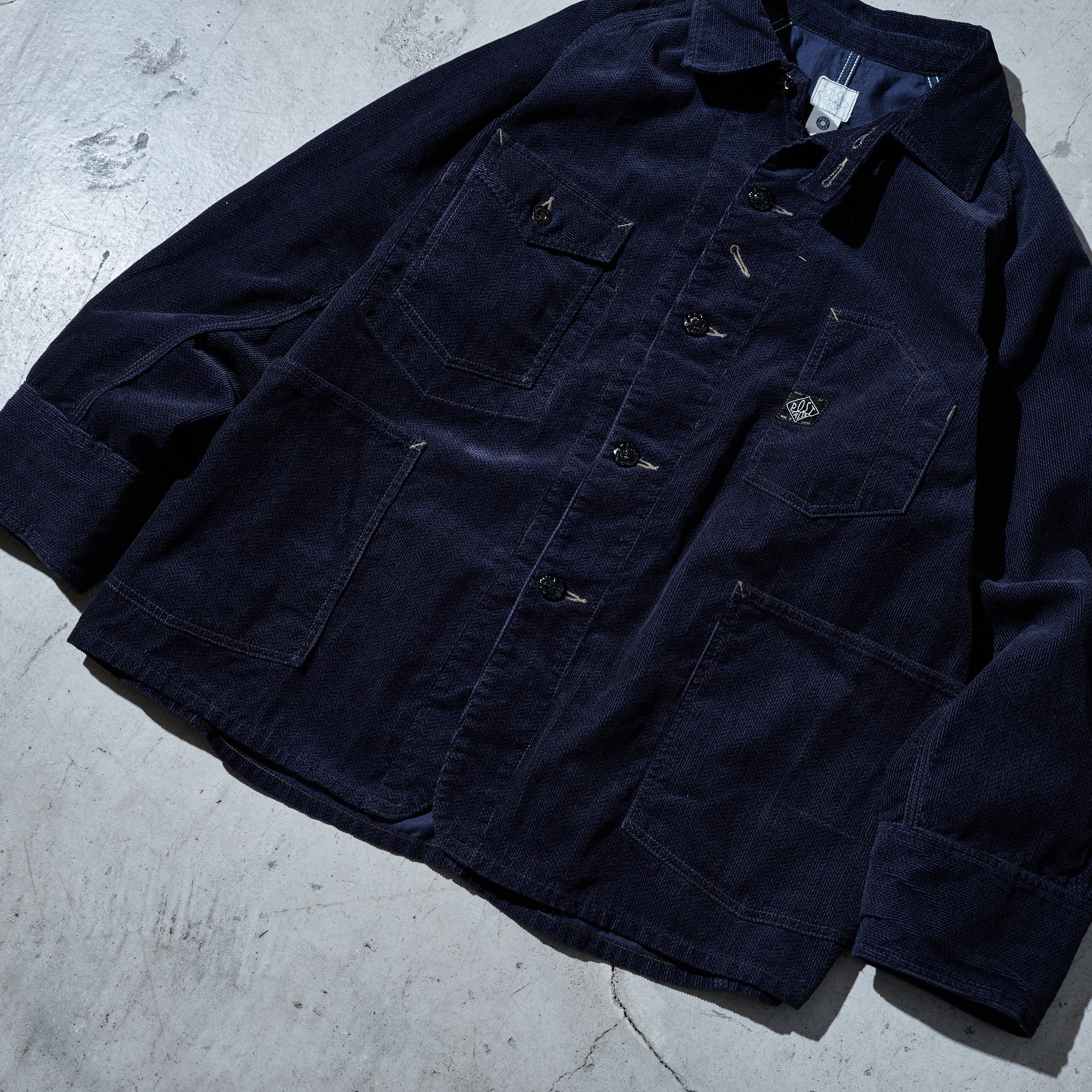 #1102-HCN Engineers' Jacket : herringbone print corduroy navy