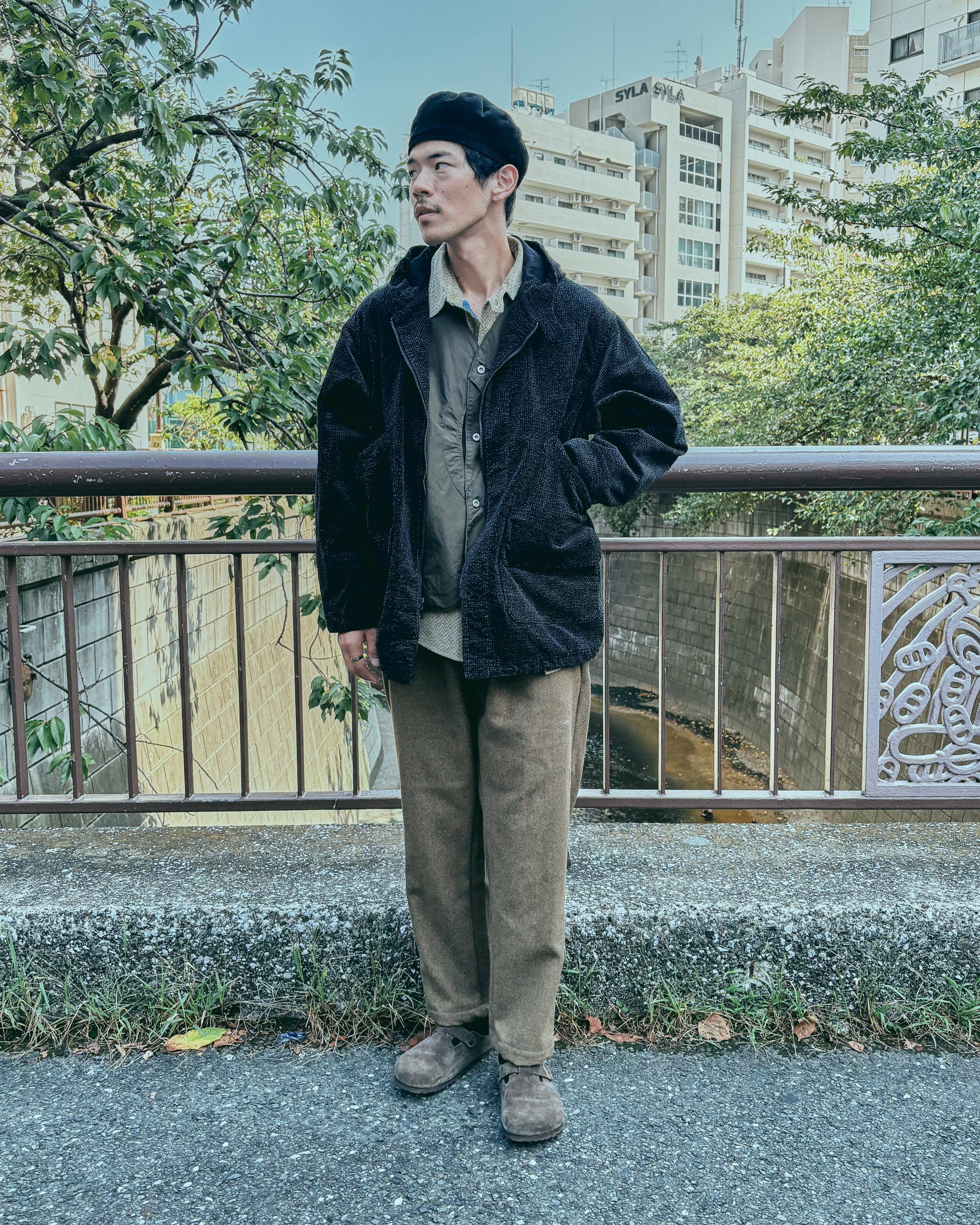 #3112-WWP DEE Parka 3 : widewale cords printed grey