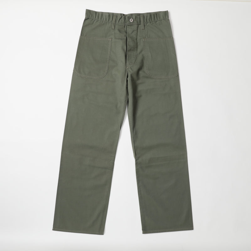 Navy Pants : cotton twill olive pa-010 "Dead Stock" / M