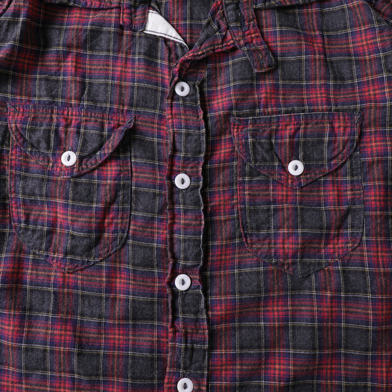 Light Shirt : cotton flannel plaid tartan check "Dead Stock" / S