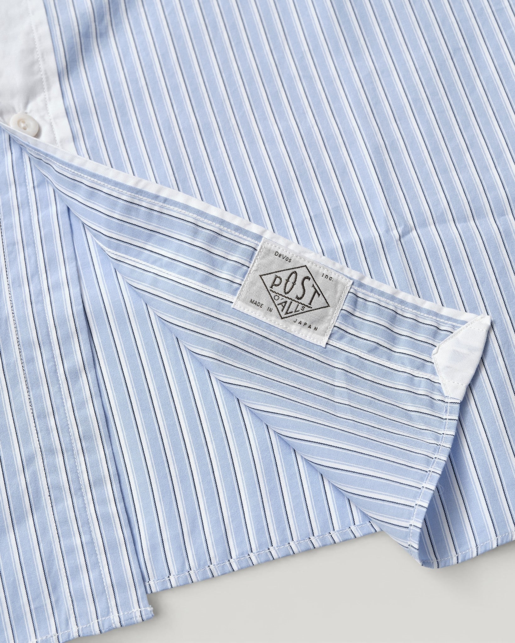 #3232B-BSC Original BL Band Collar Shirt : broadcloth w/white trim blue stripe