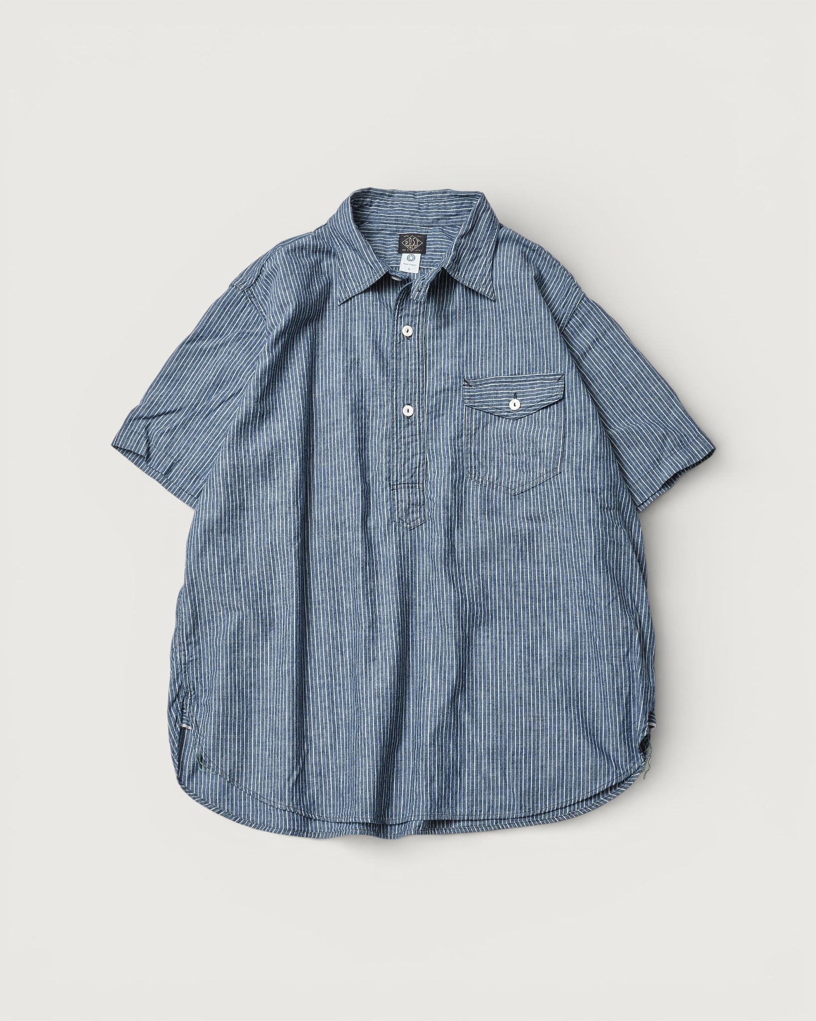 #3213S-SC NAVY CUT S/S : stripe chambray indigo