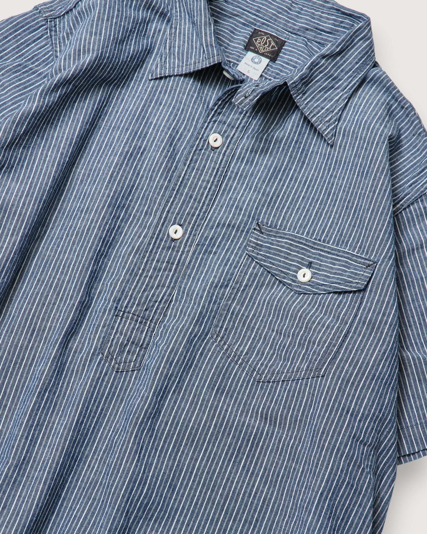 #3213S-SC NAVY CUT S/S : stripe chambray indigo