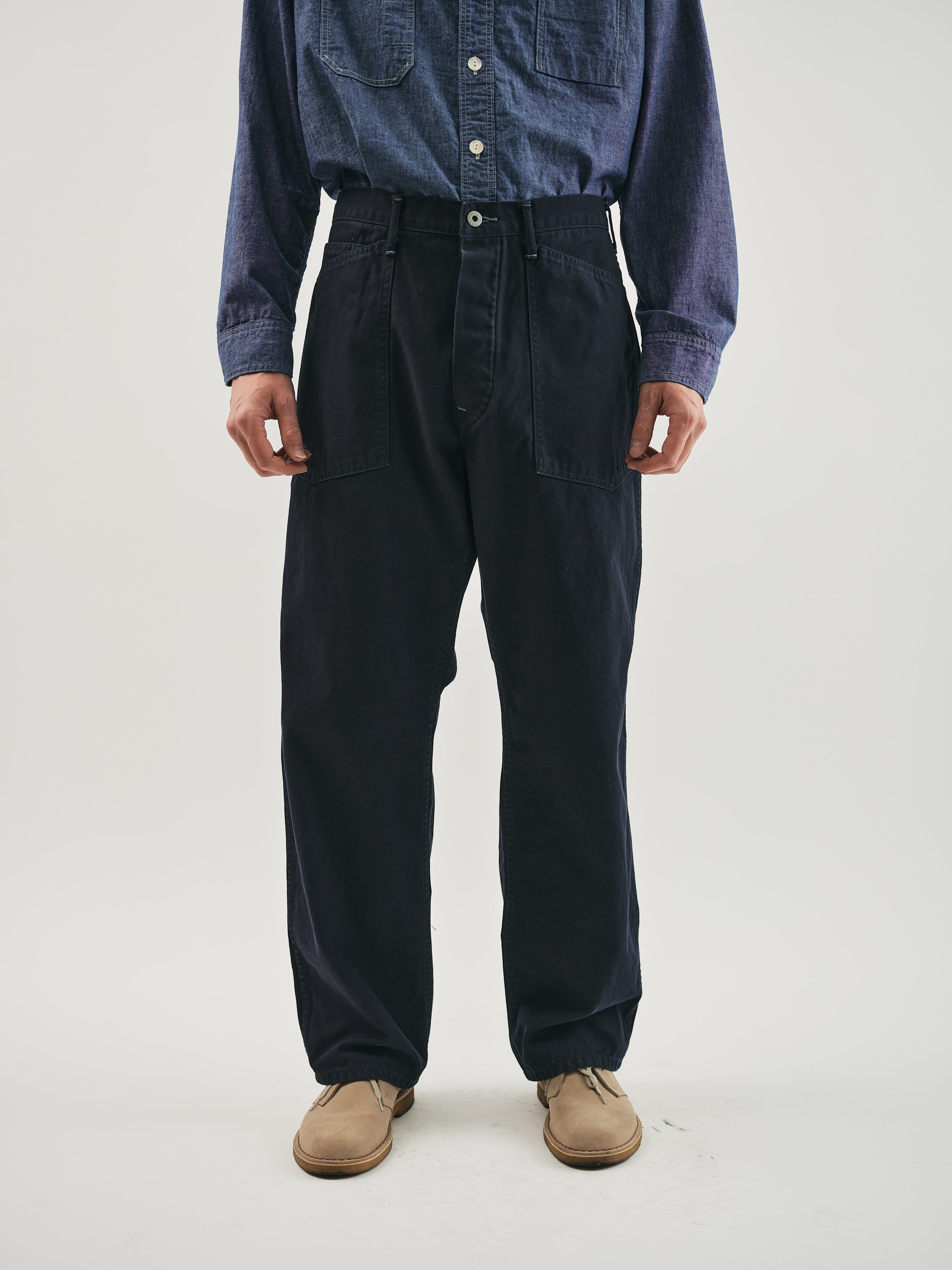 #1301-SN ARMY Pants : cotton  serge navy stone bio wash