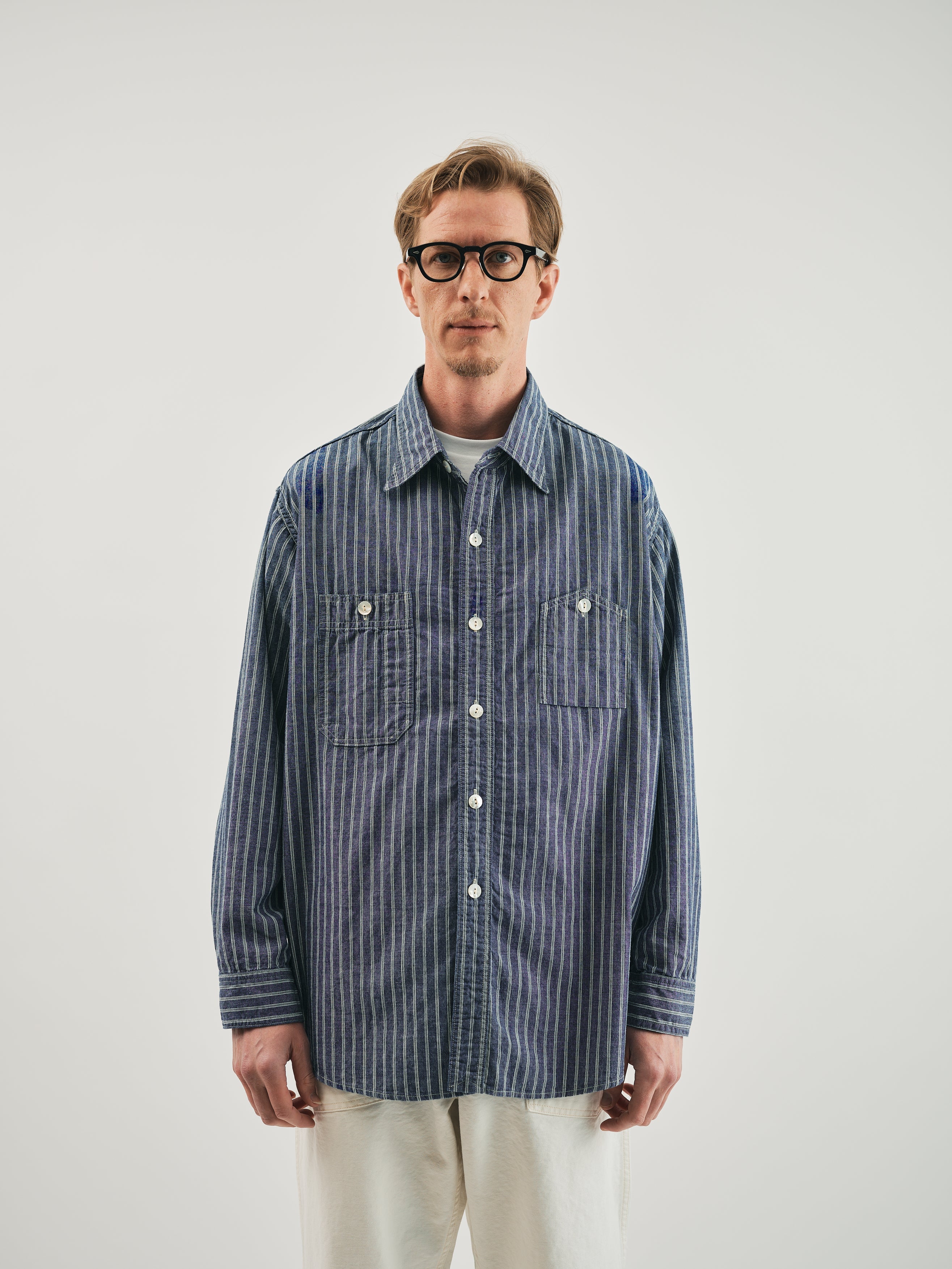 #1206-SC No.6 Shirt : stripe chambray indigo