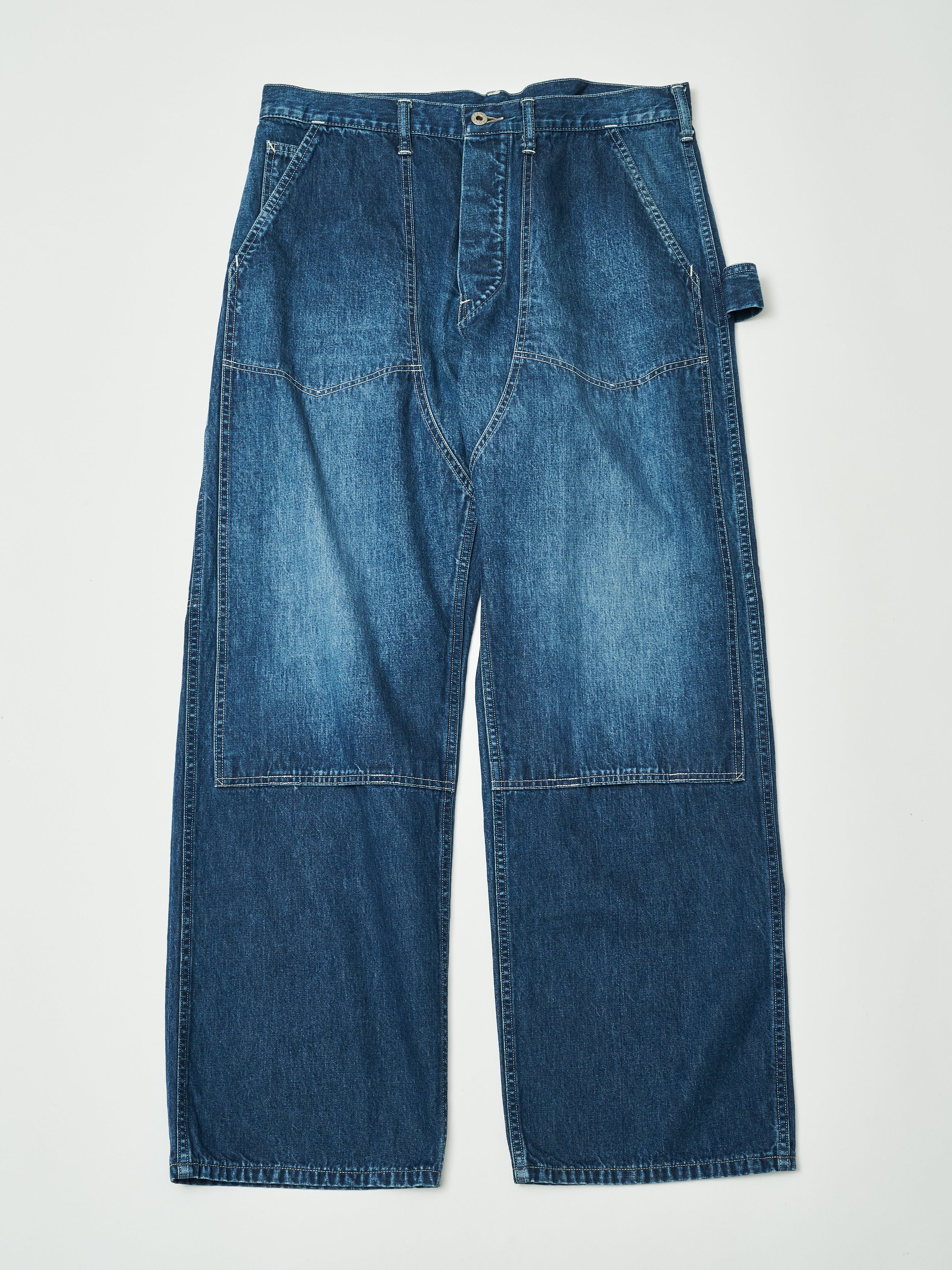 #1302-01W W-Knee Dungarees : 10 oz.denim indigo worn wash