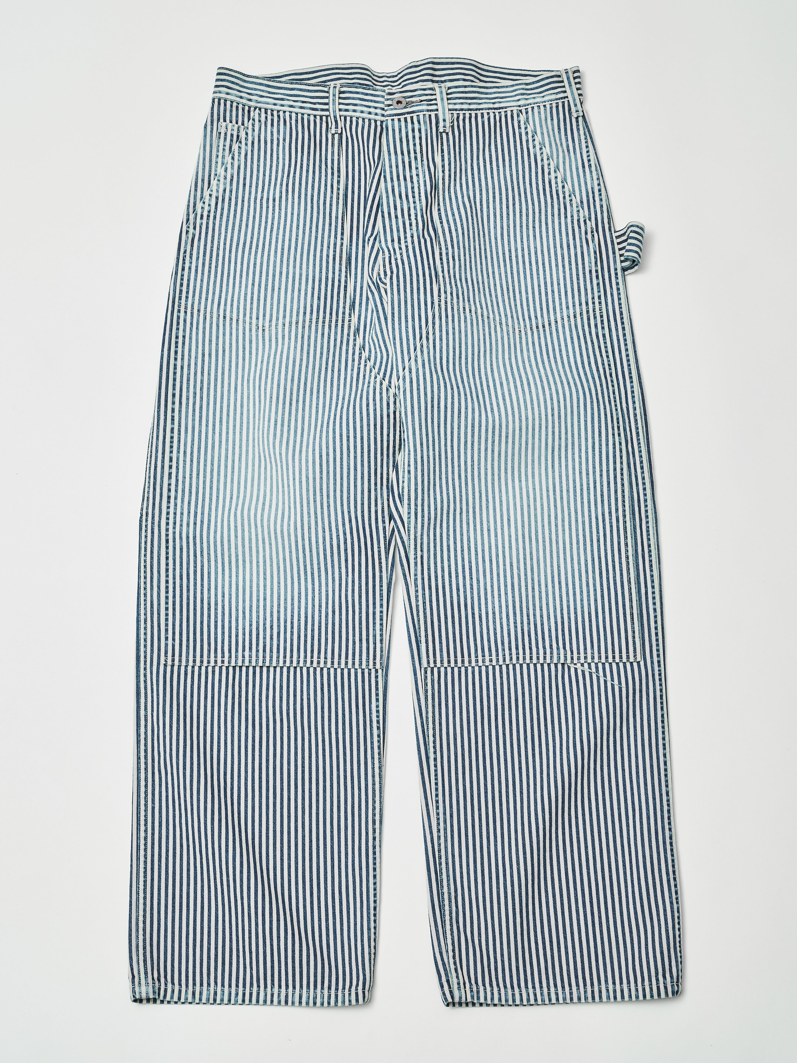 #1302-03W W-Knee Dungarees : hickory stripe indigo worn wash