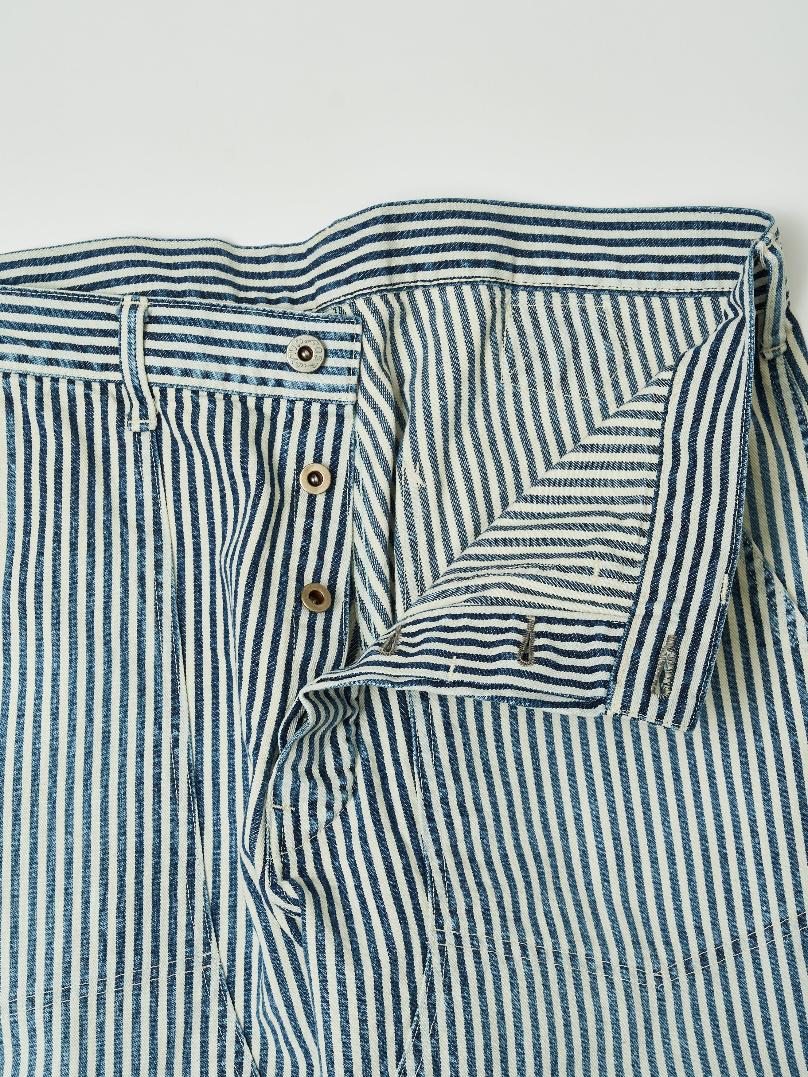 #1302-03W W-Knee Dungarees : hickory stripe indigo worn wash