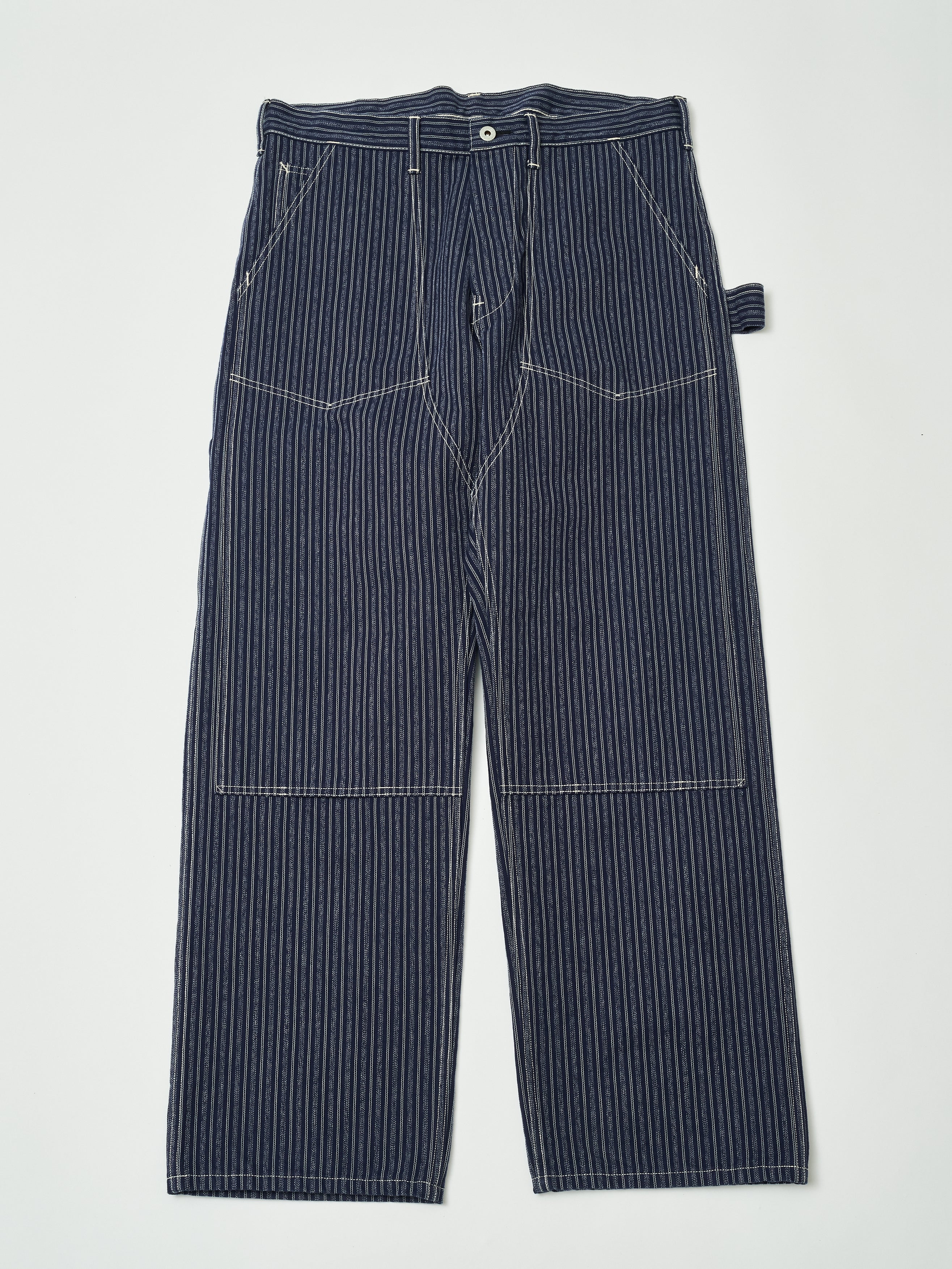 #1302-AS W-Knee Dungarees : alternate stripe indigo