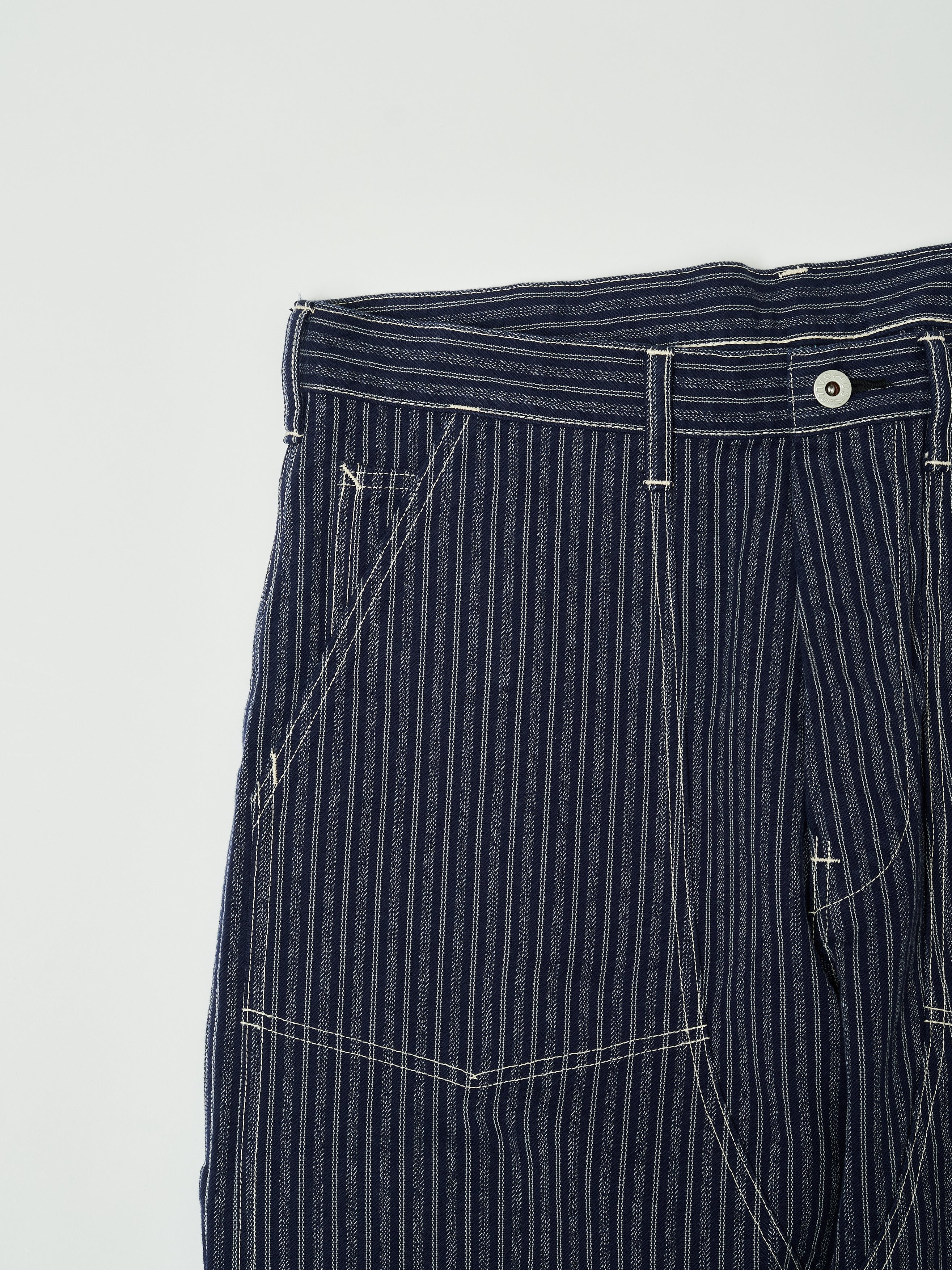 #1302-AS W-Knee Dungarees : alternate stripe indigo