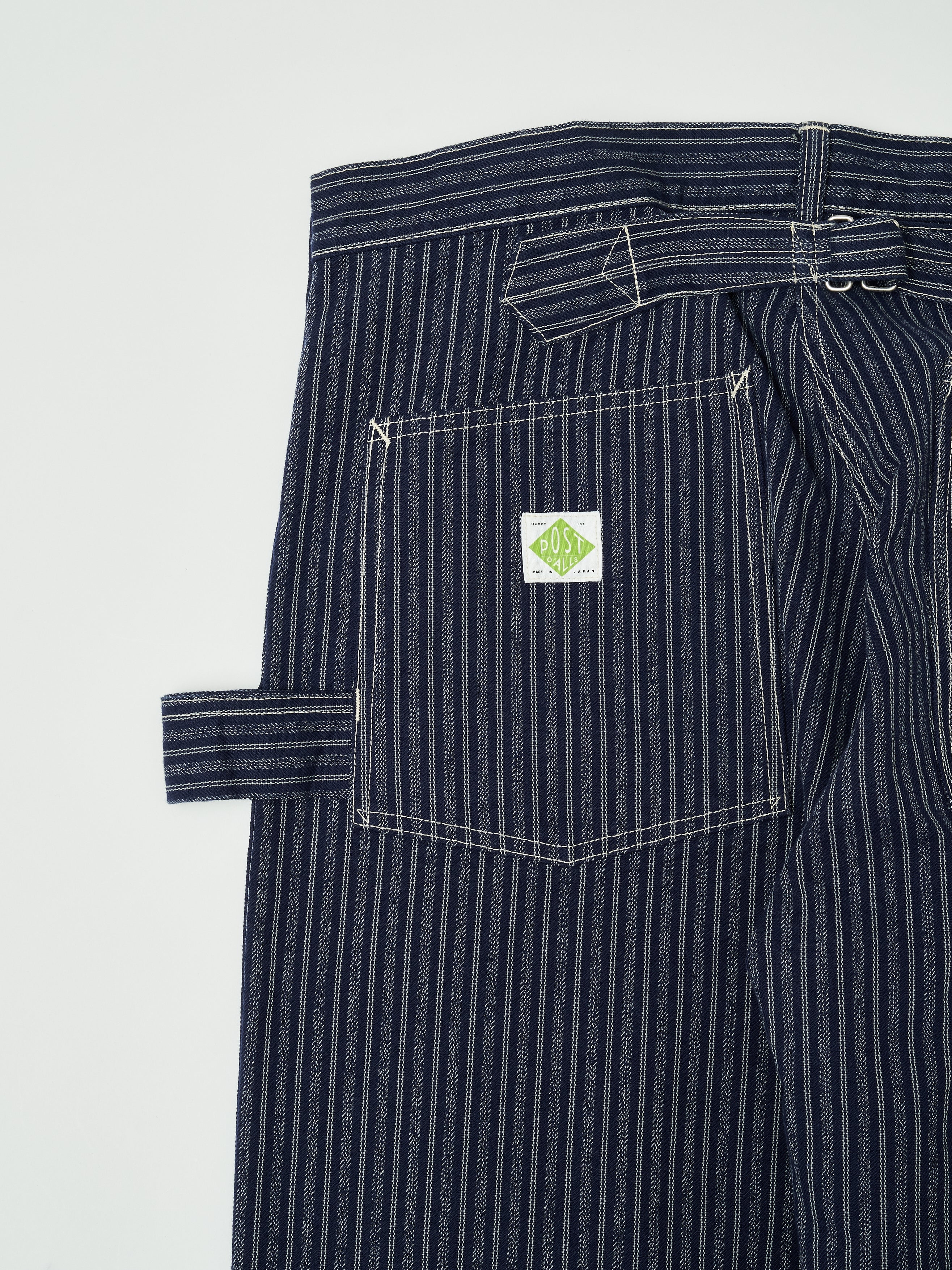 #1302-AS W-Knee Dungarees : alternate stripe indigo