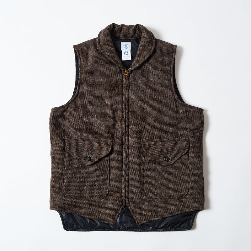 Navy-Cruz Vest : wool tweed HB brown "Dead Stock"