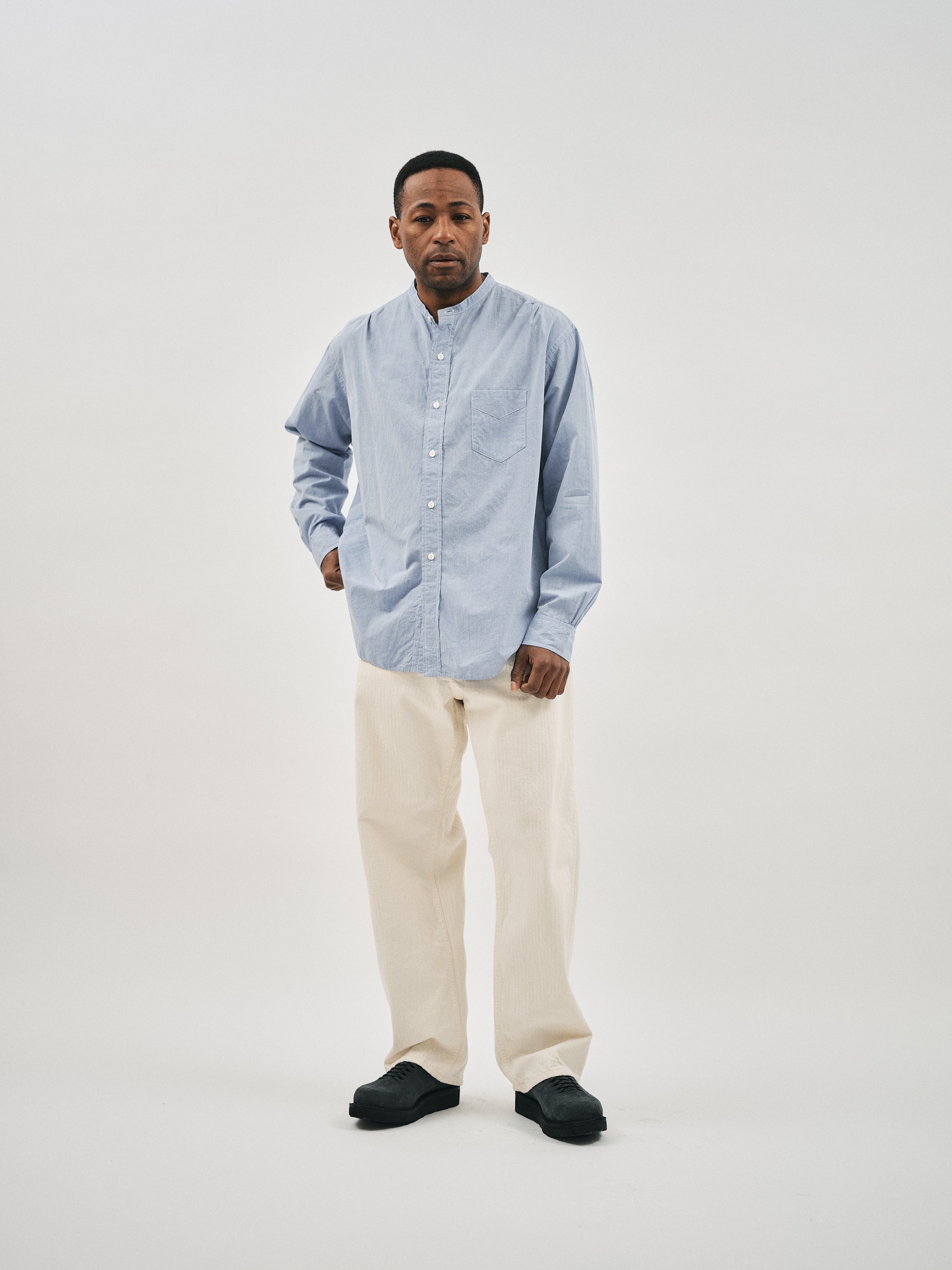 #3232B-HBL Original BL Band Collar Shirt : high count broadcloth lt.blue