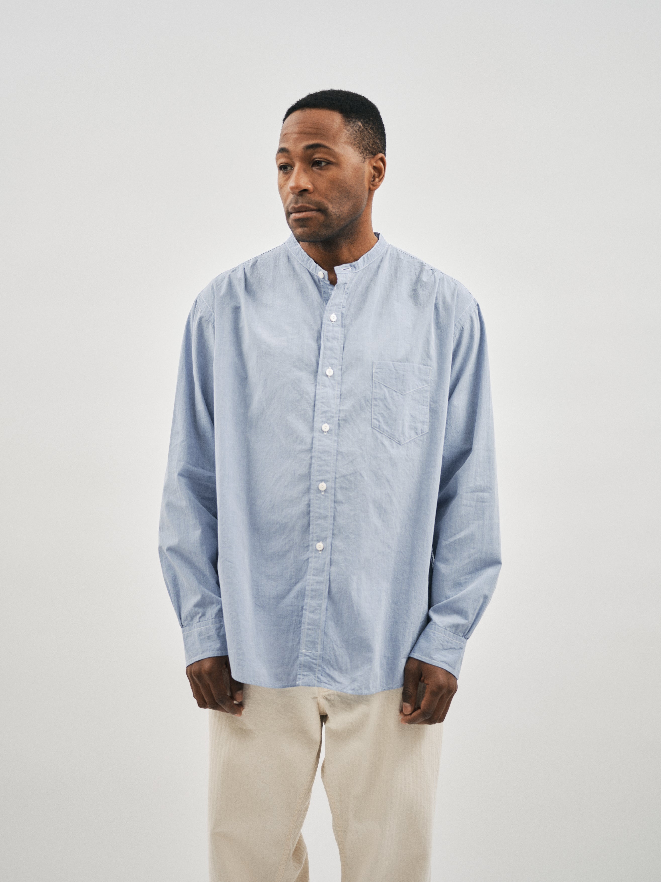 #3232B-HBL Original BL Band Collar Shirt : high count broadcloth lt.blue