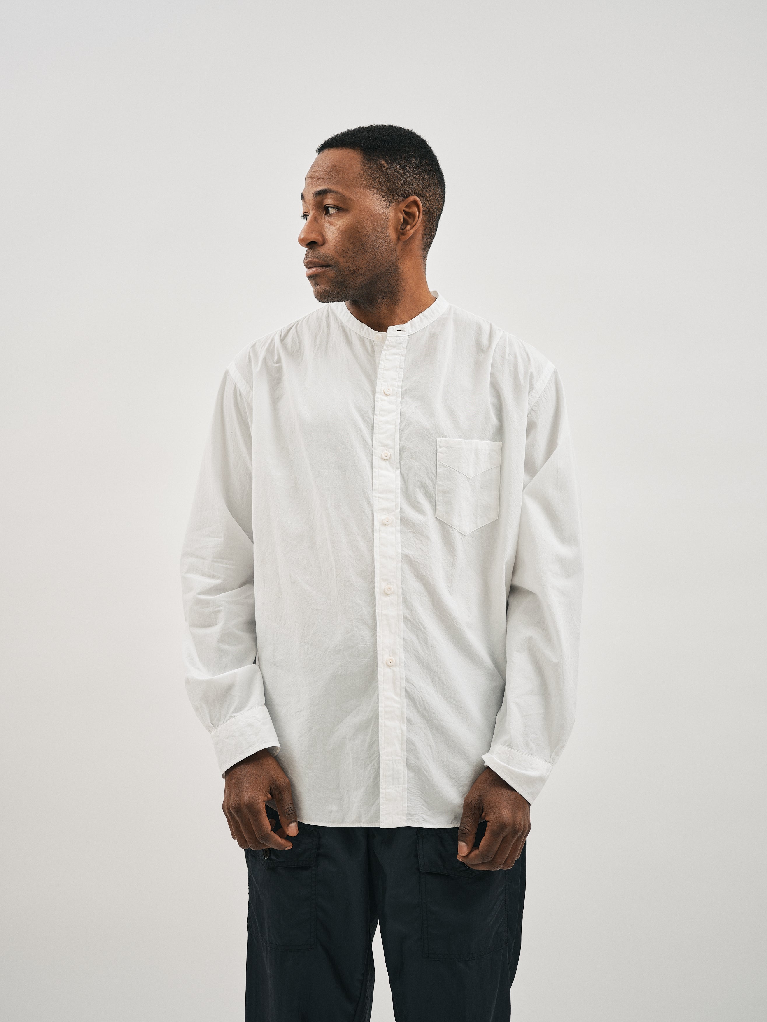 #3232B-HBW Original BL Band Collar Shirt : high count broadcloth white