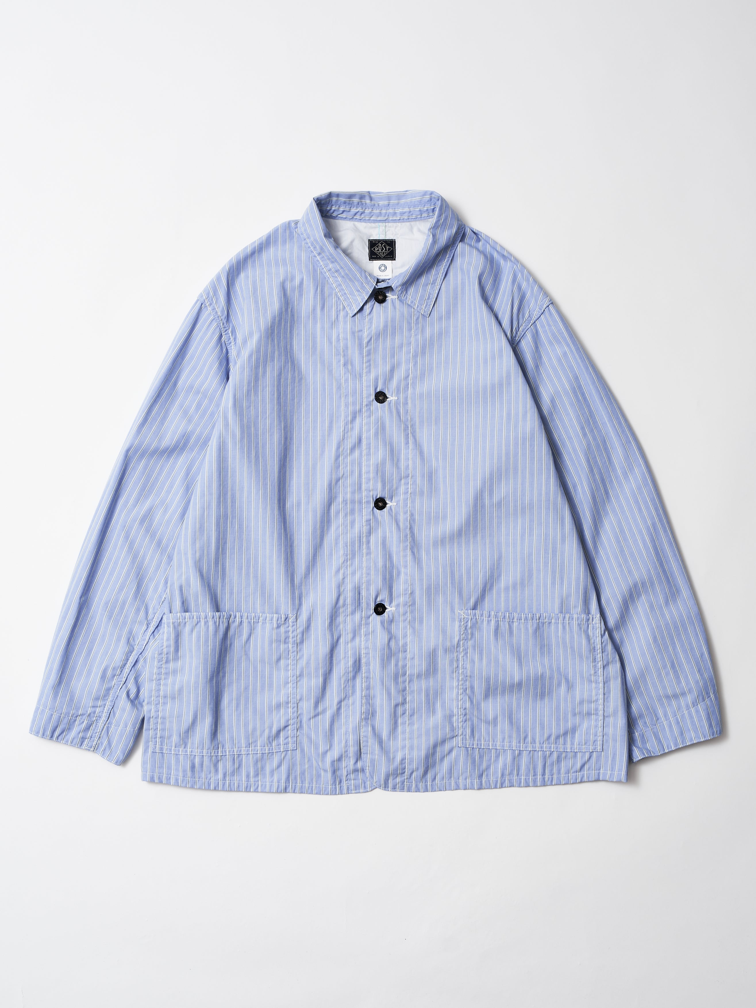 #3143-SS1 ODDBALL : stripe shirting x feather chambray blue_1
