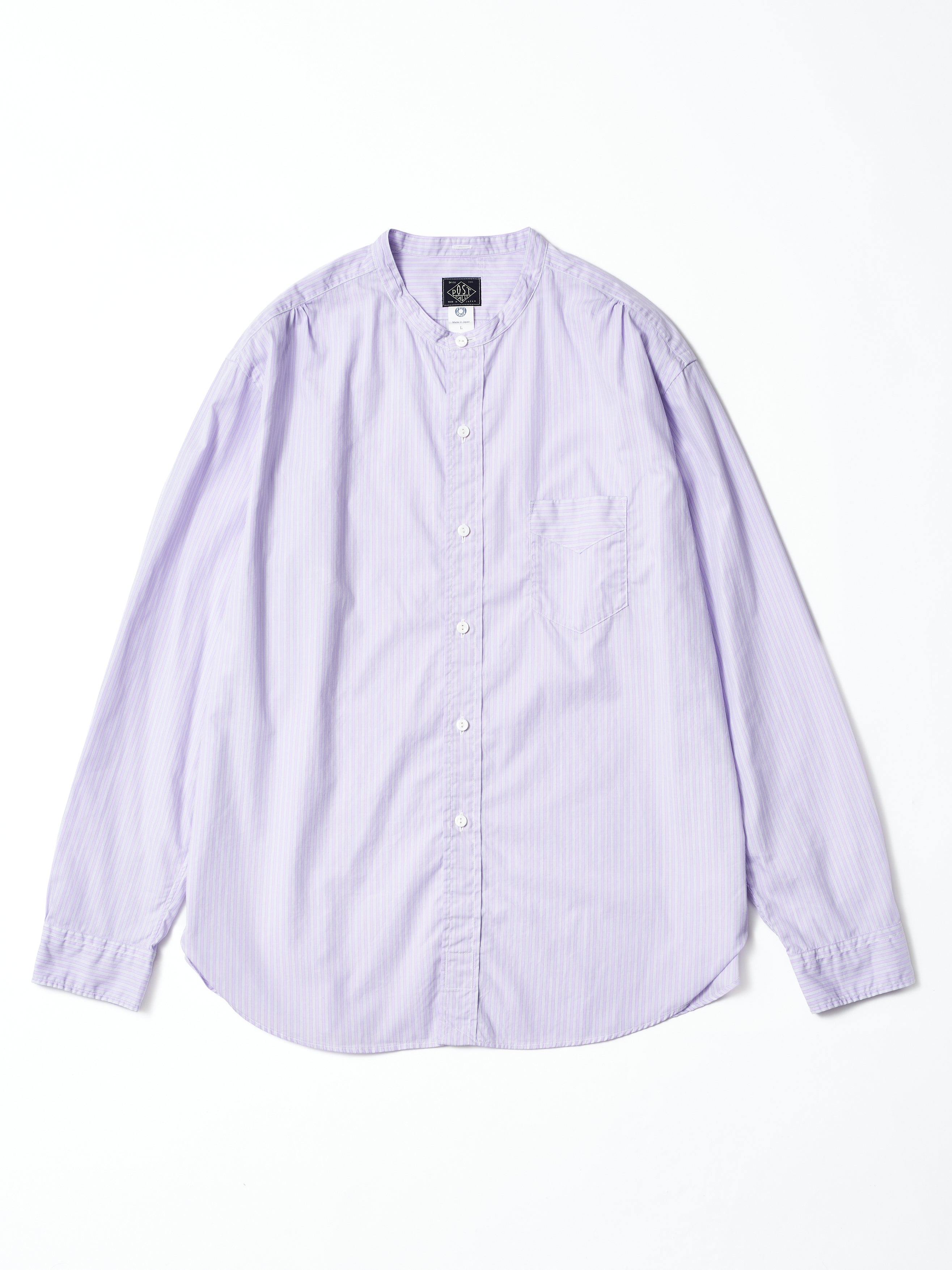 #3232B-SS2 Original Band Collar Shirt : stripe shirting purple_1