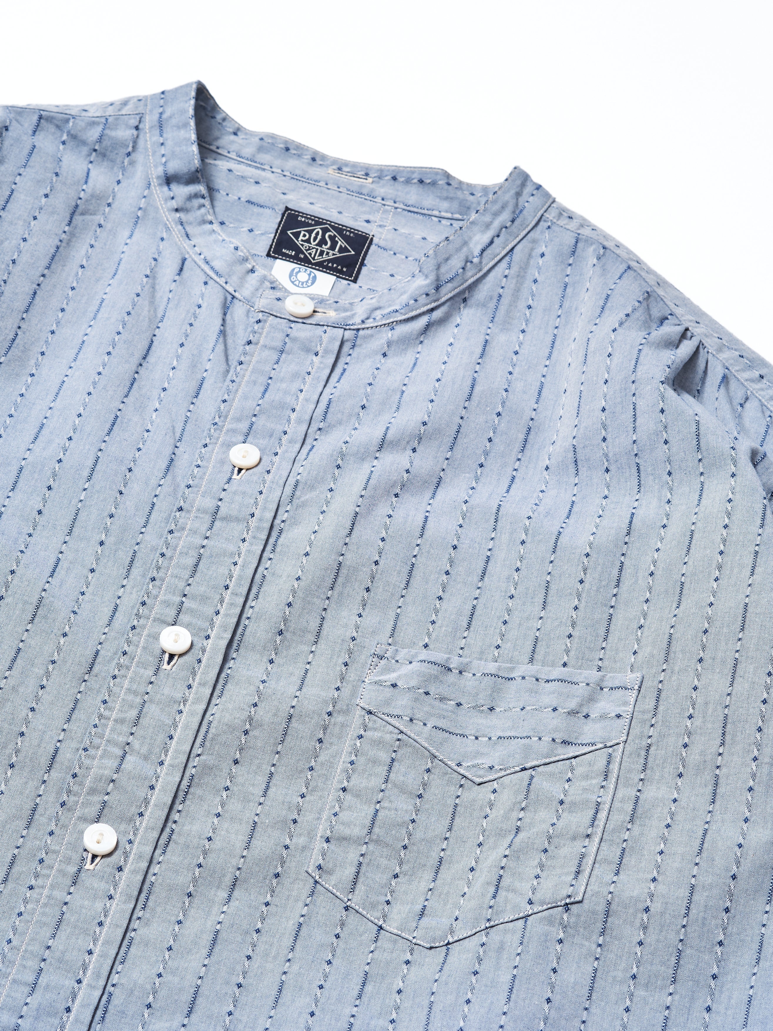 #3232B-DC1 Original Band Collar Shirt : dobby chambray indigo_2