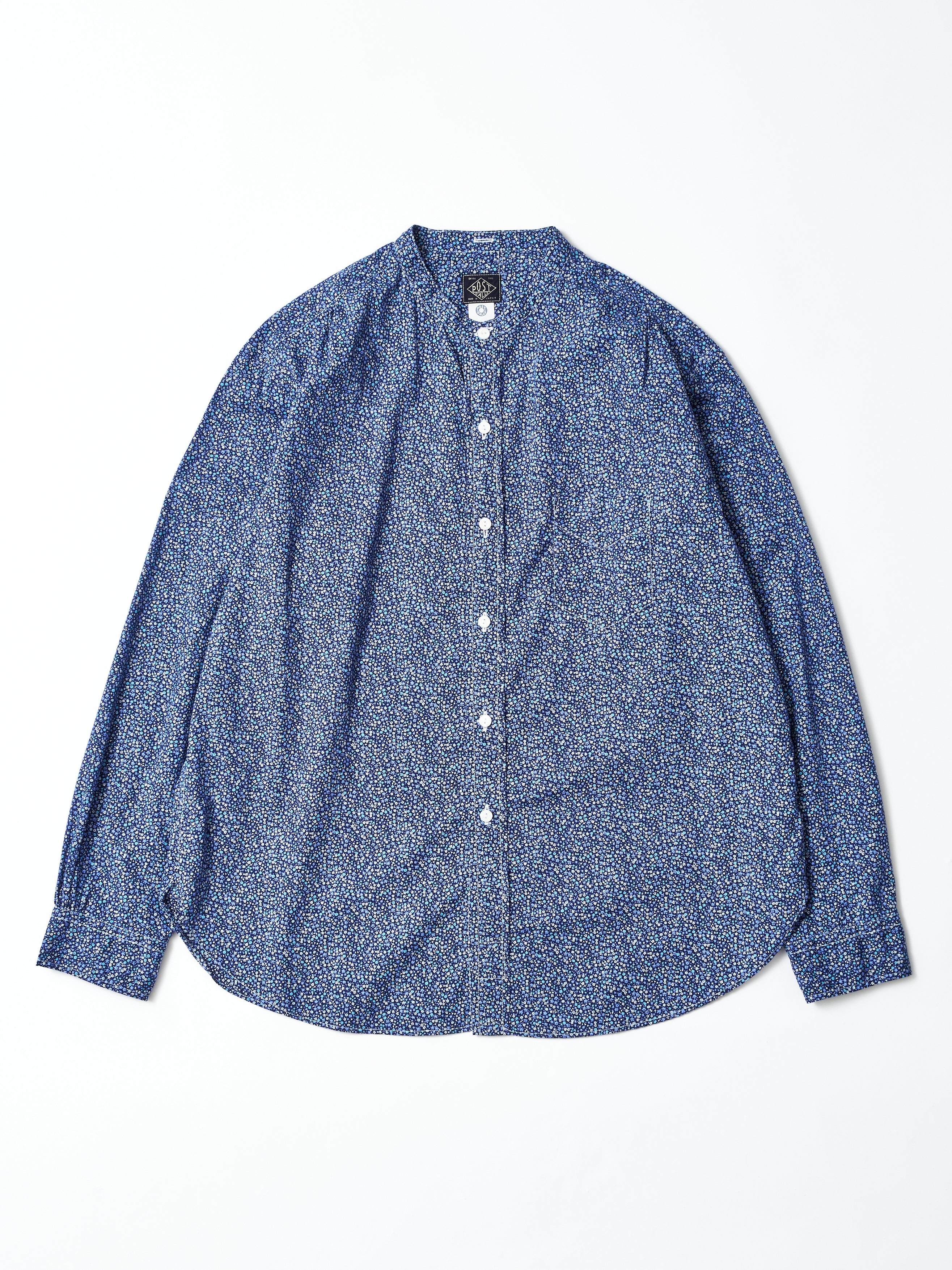 #3232B-F1 Original Band Collar Shirt : flower navy_1