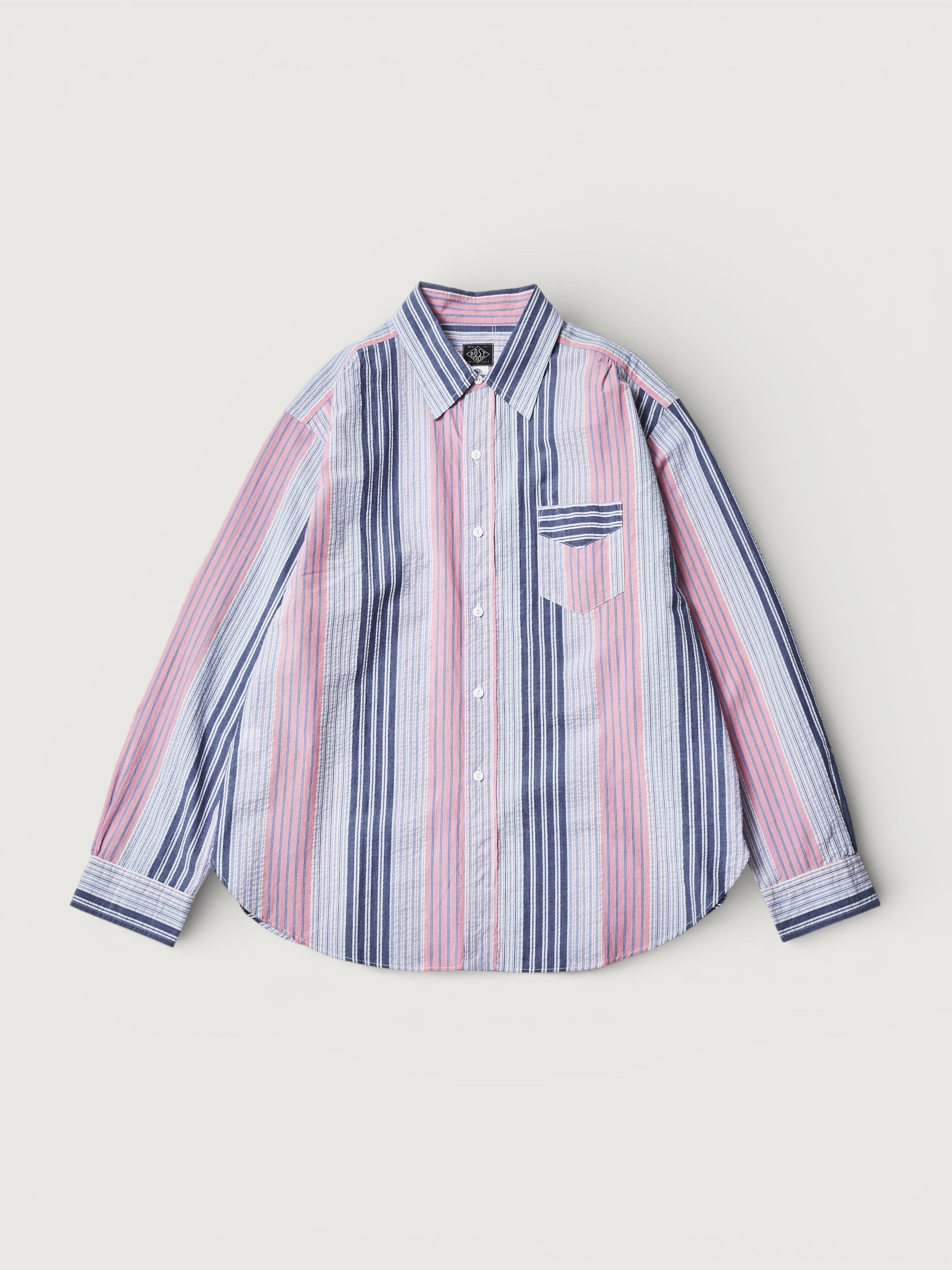 #3232-SP4 Original BL Shirt : cotton / poly seersucker stripe navy / red