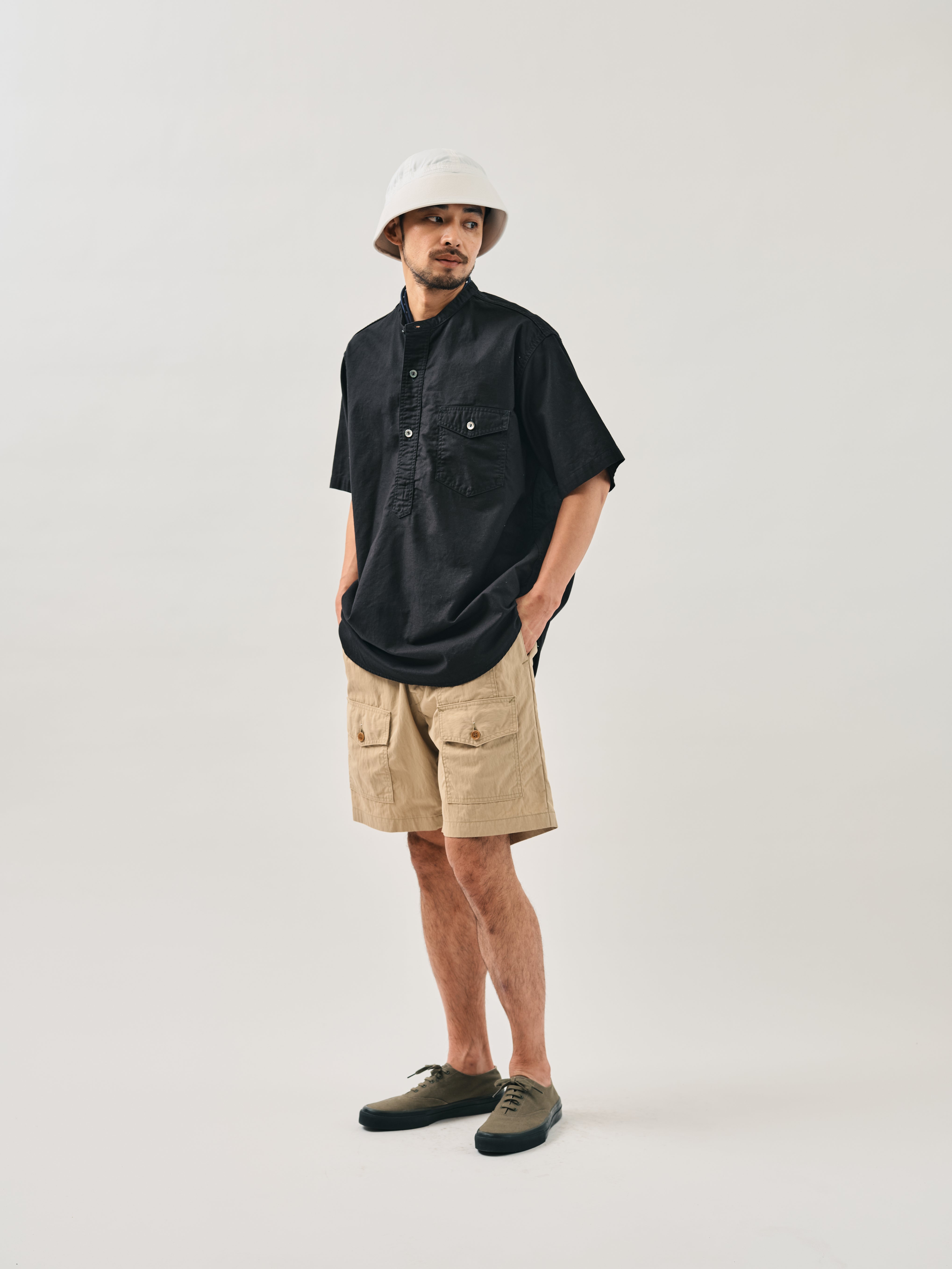 #3213SB-PCB NAVY CUT~Band S/S : Panama cloth black