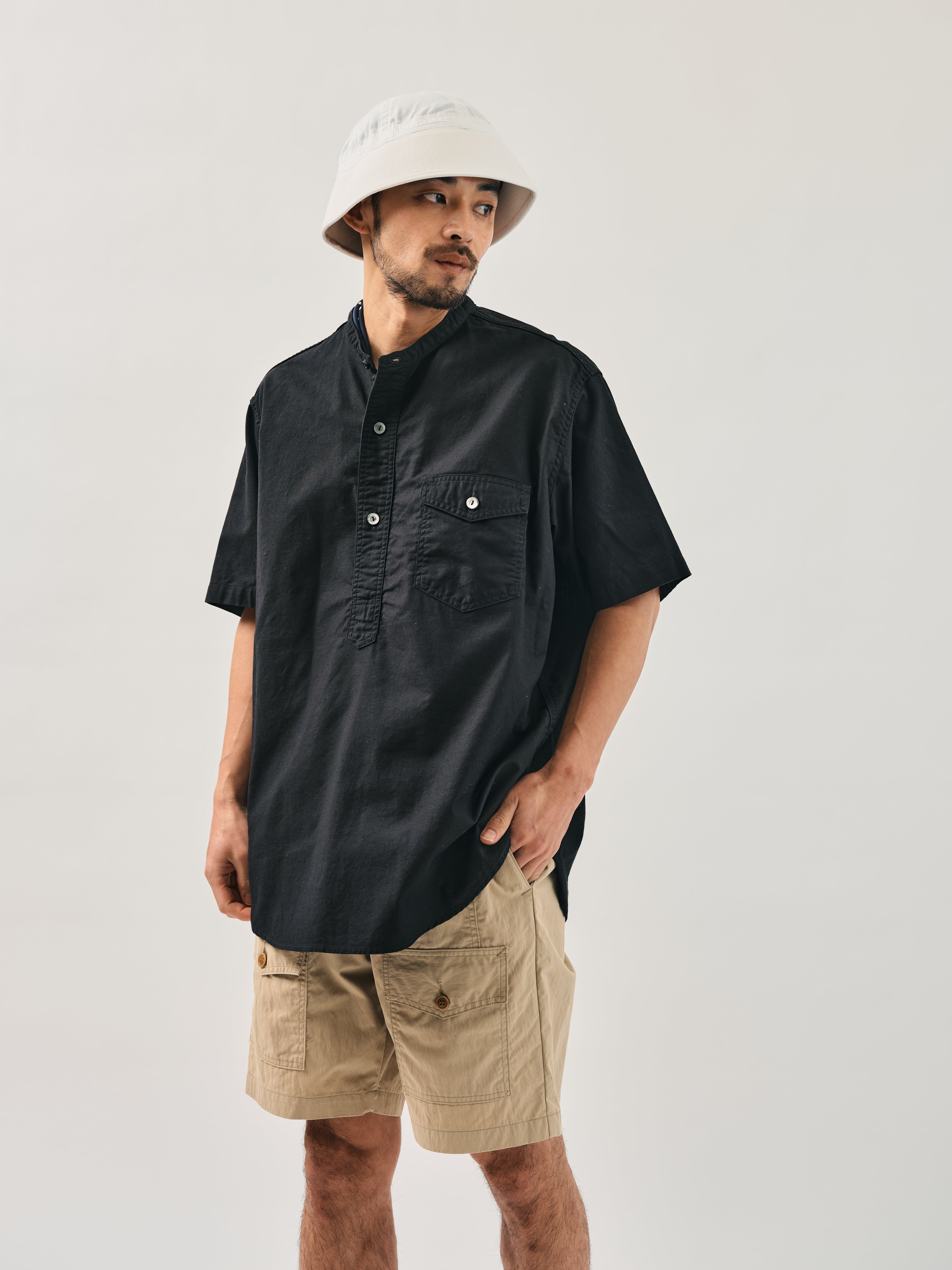 #3213SB-PCB NAVY CUT~Band S/S : Panama cloth black