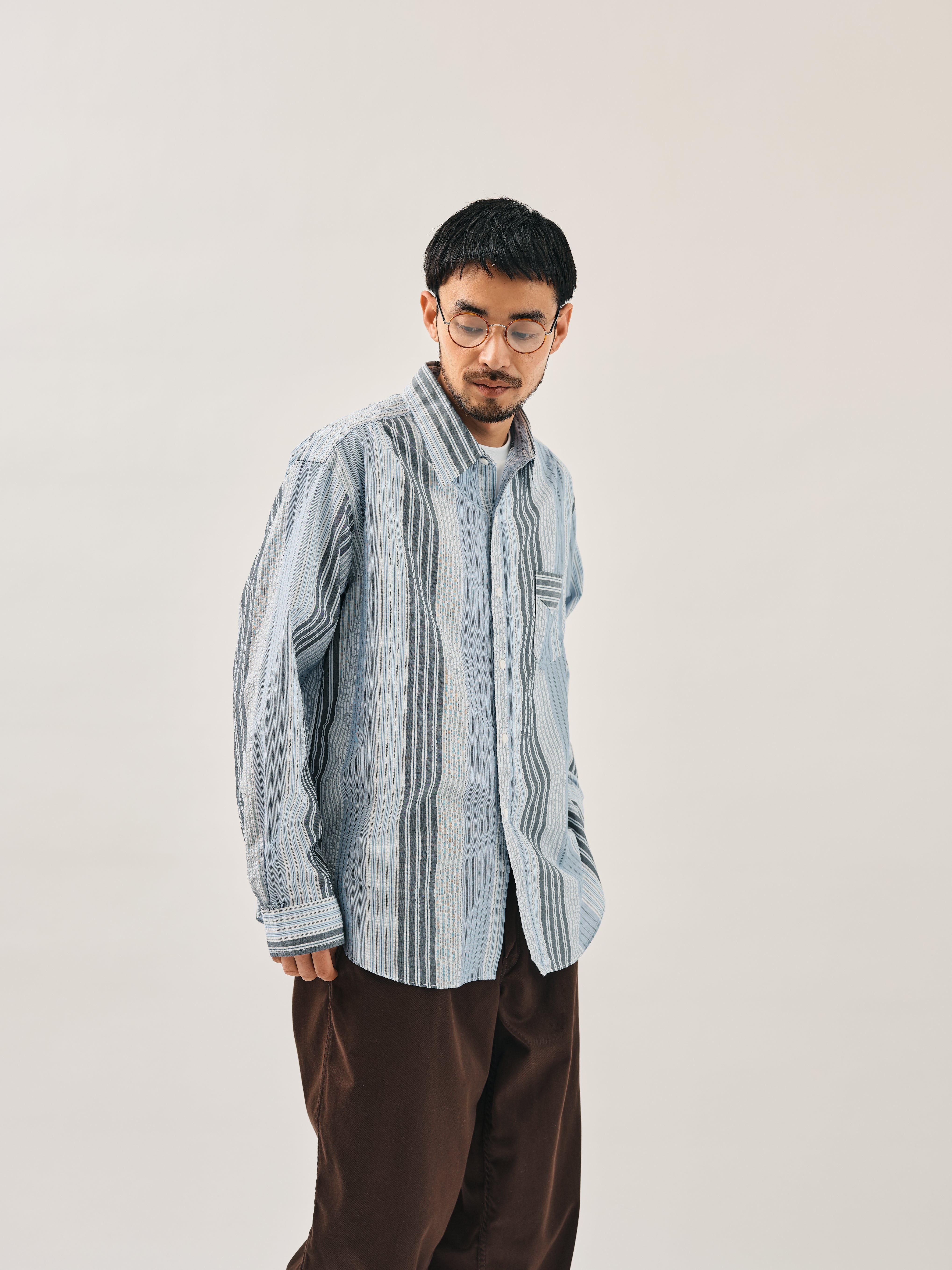 #3232-SP3 Original BL Shirt : cotton / poly seersucker stripe navy