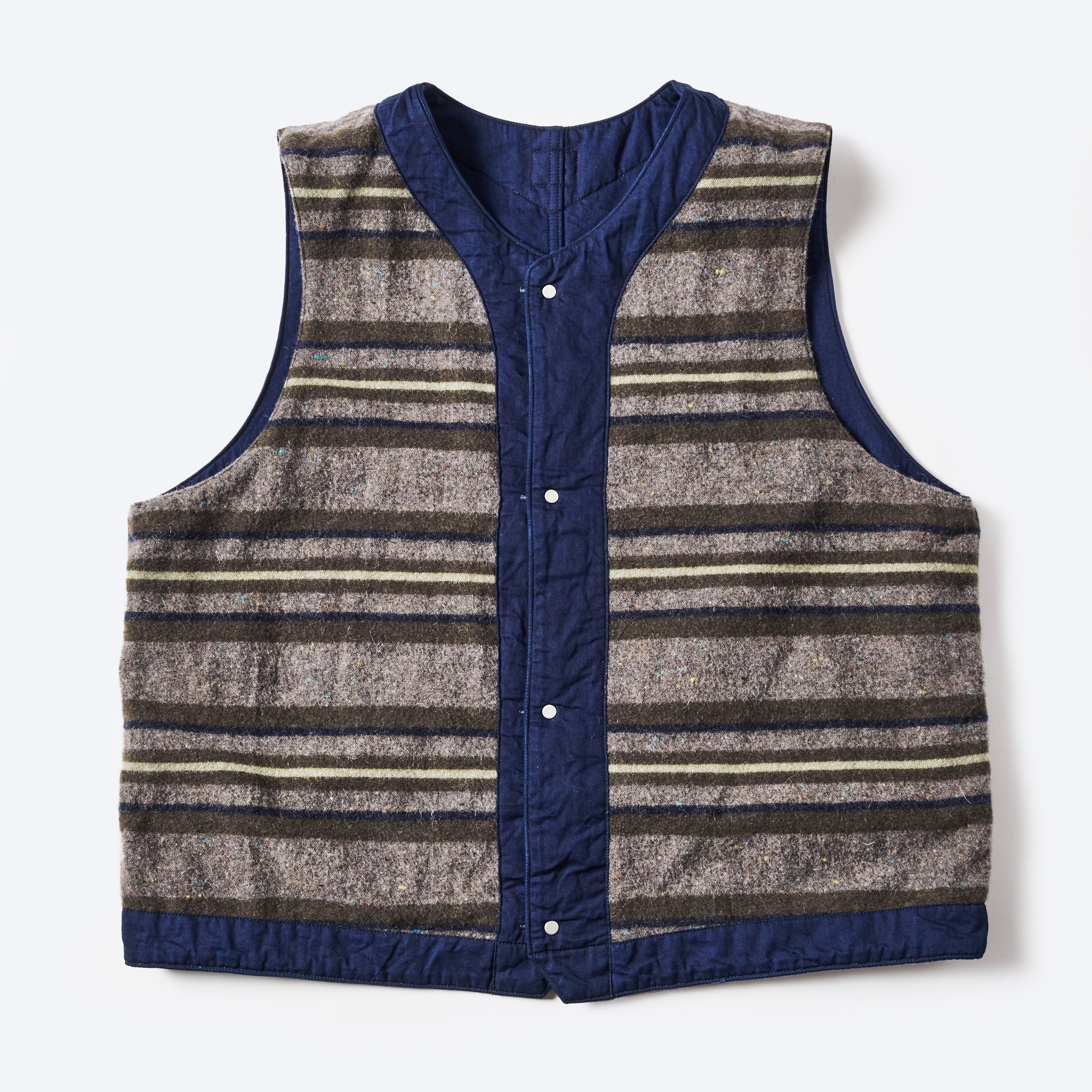 #1501-VTI 1 Pocket Vest : vintage twill w/trashed wool lining indigo w/stripe lining