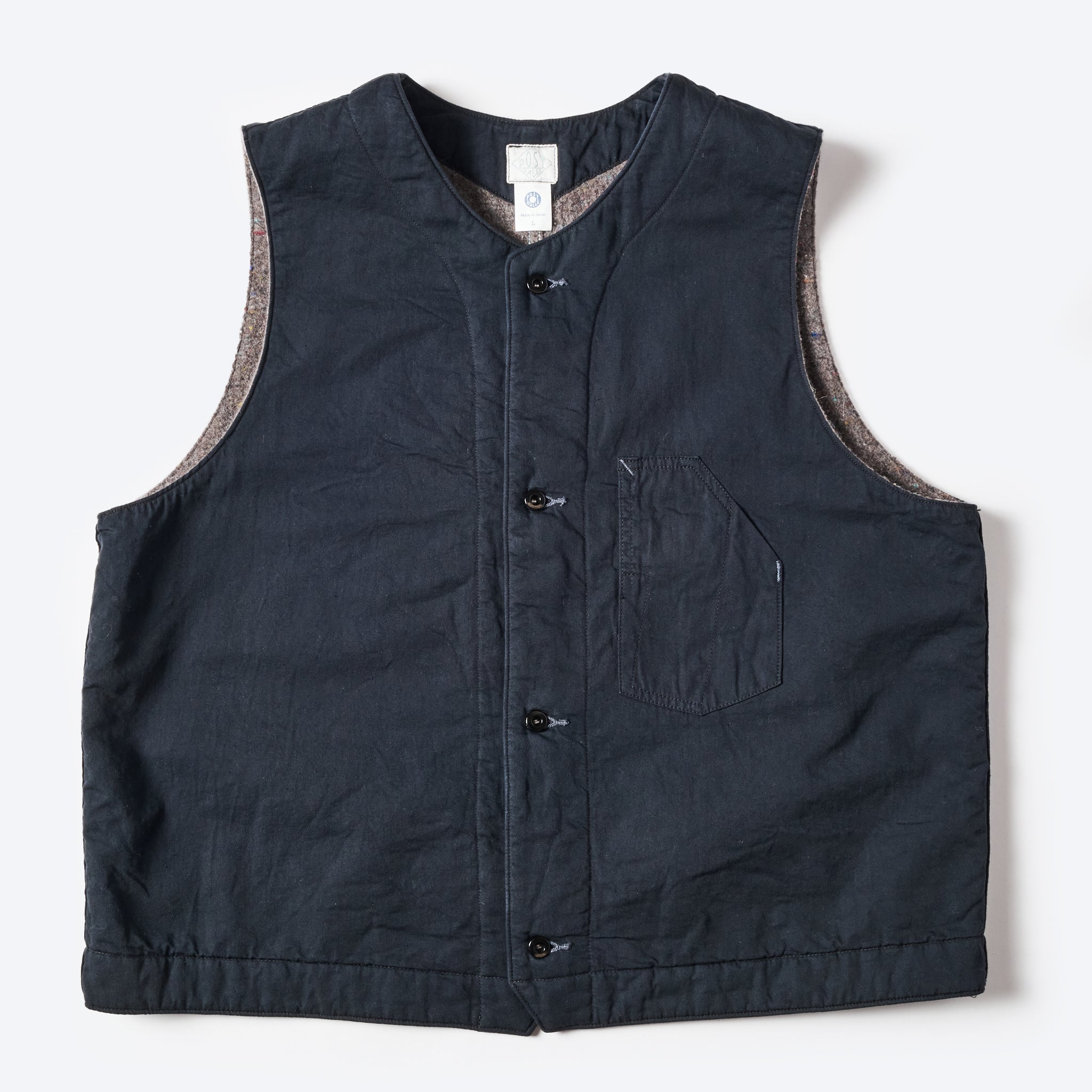 #1501-VTC 1 Pocket Vest : vintage twill w/trashed wool lining charcoal w/base lining