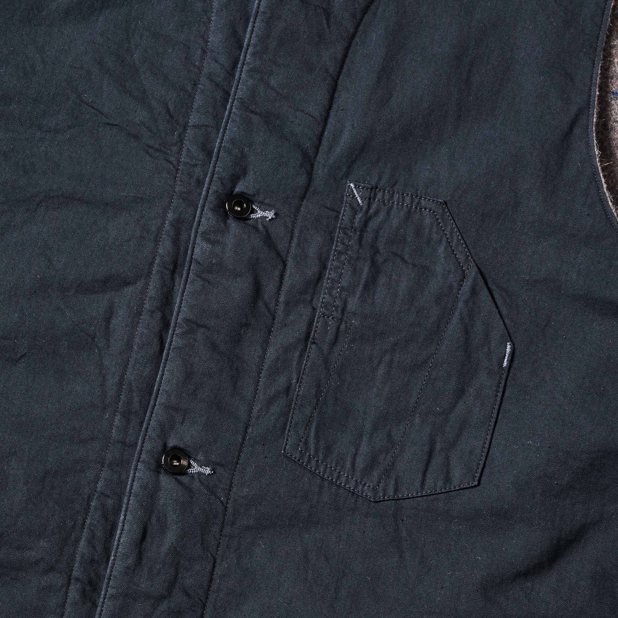 #1501-VTC 1 Pocket Vest : vintage twill w/trashed wool lining charcoal w/base lining