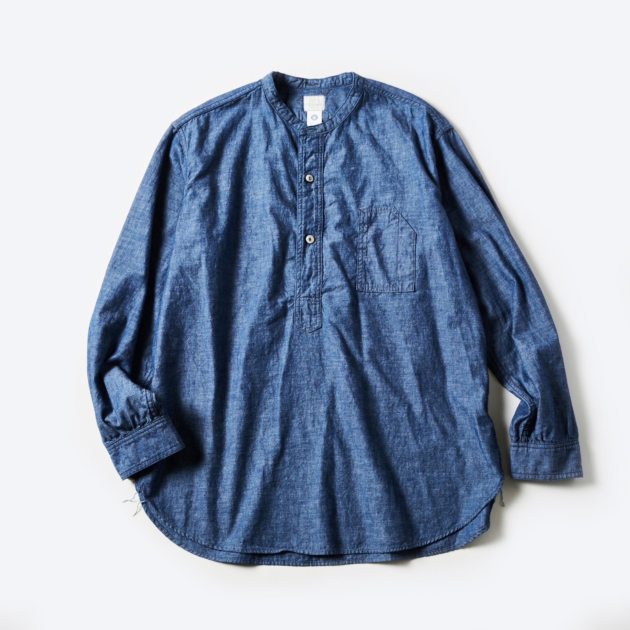 #1203-CC Band Collar Shirt : classic chambray indigo