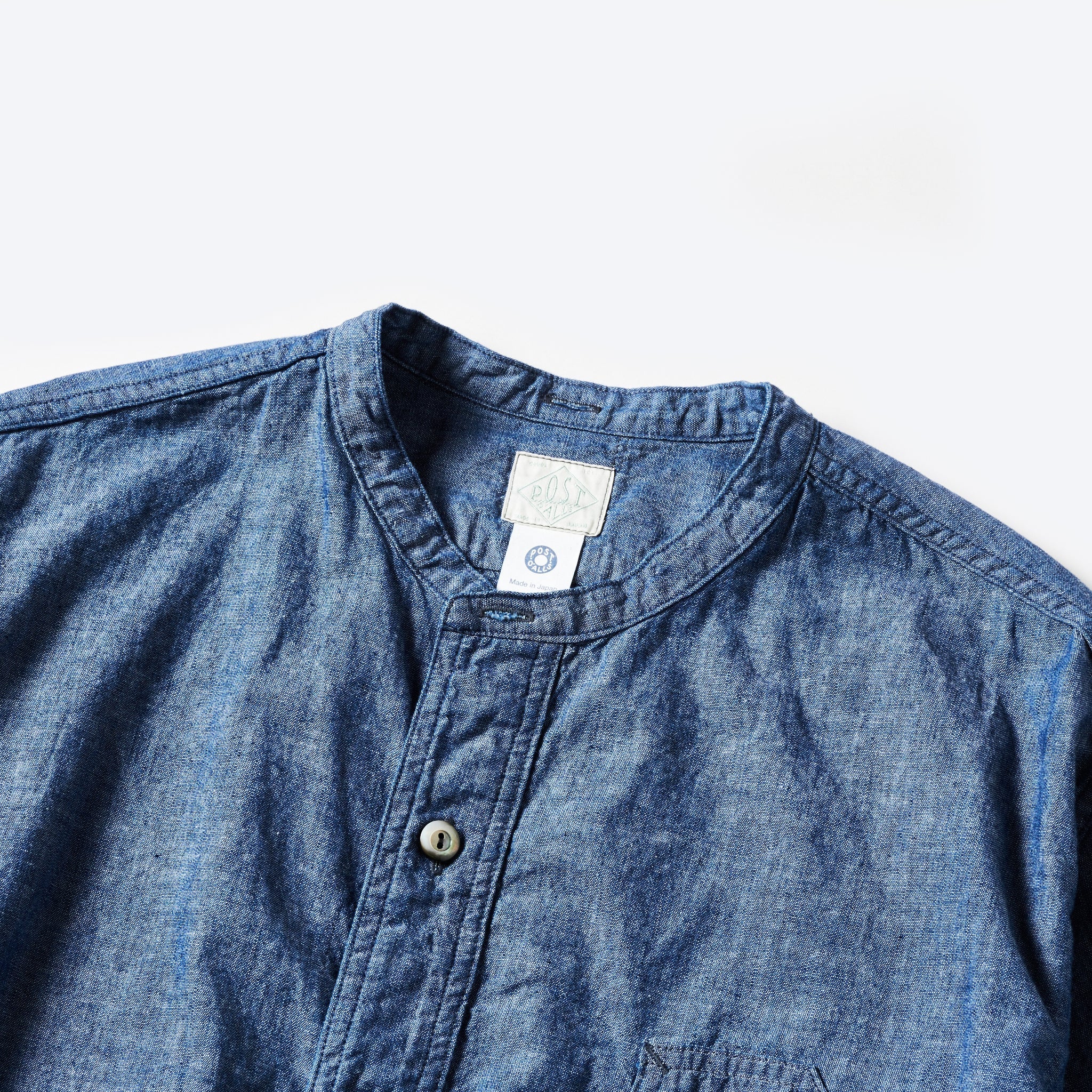 #1203-CC Band Collar Shirt : classic chambray indigo