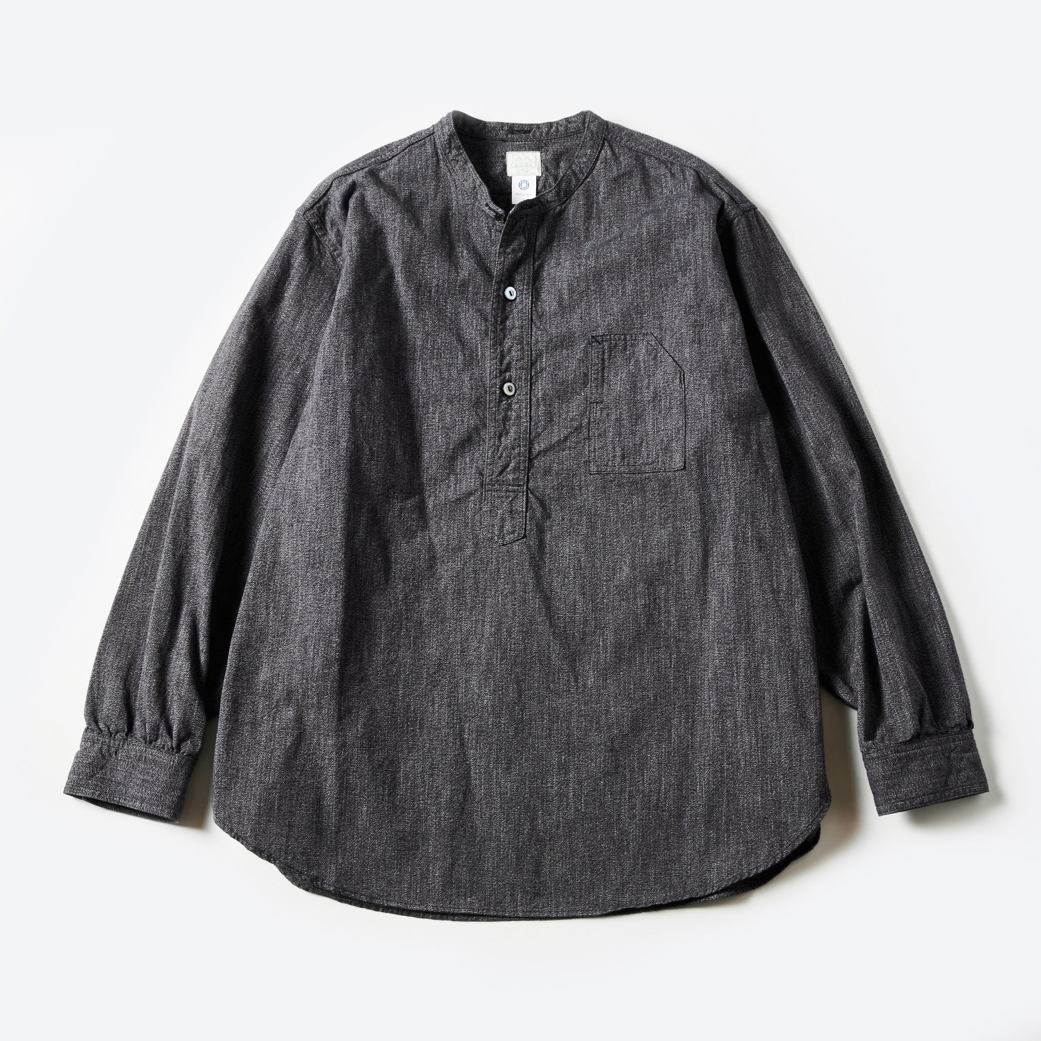 #1203-GC Band Collar Shirt : grey covert salt & pepper