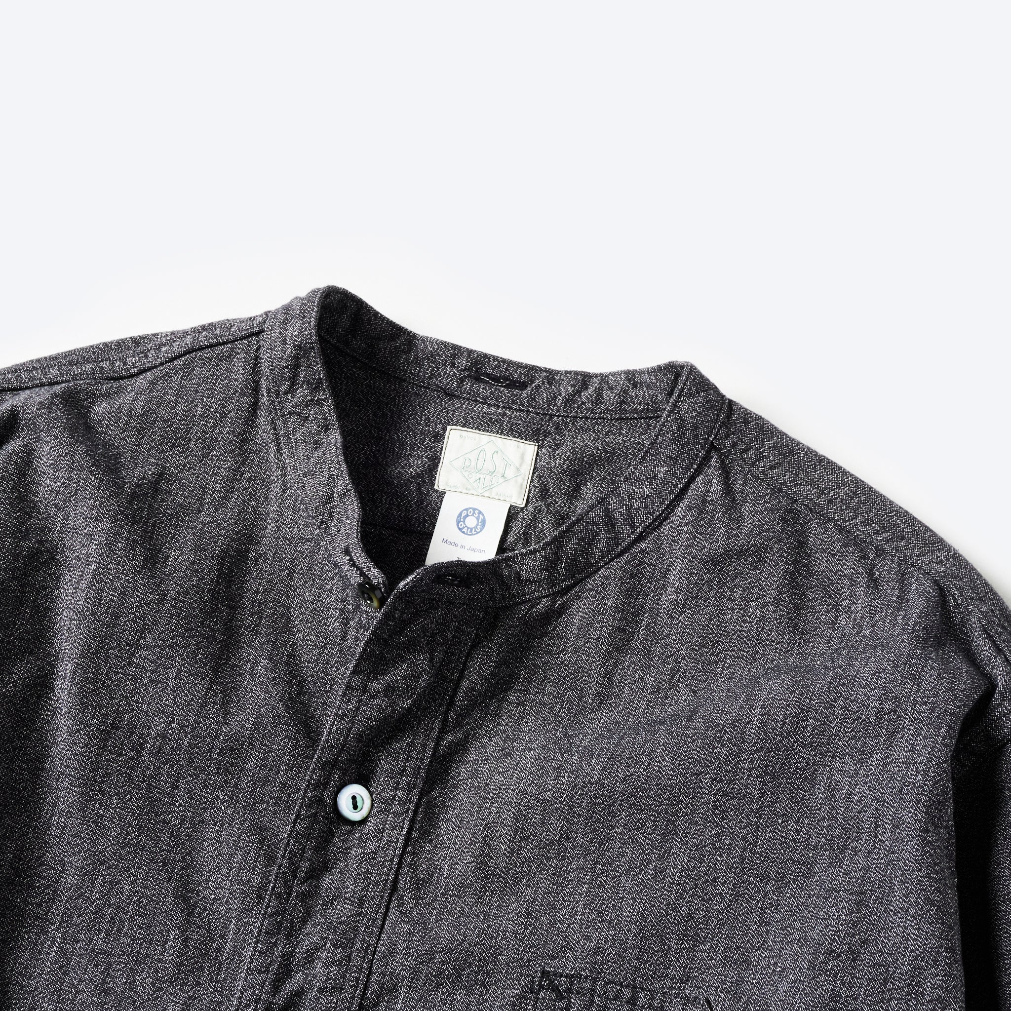 #1203-GC Band Collar Shirt : grey covert salt & pepper