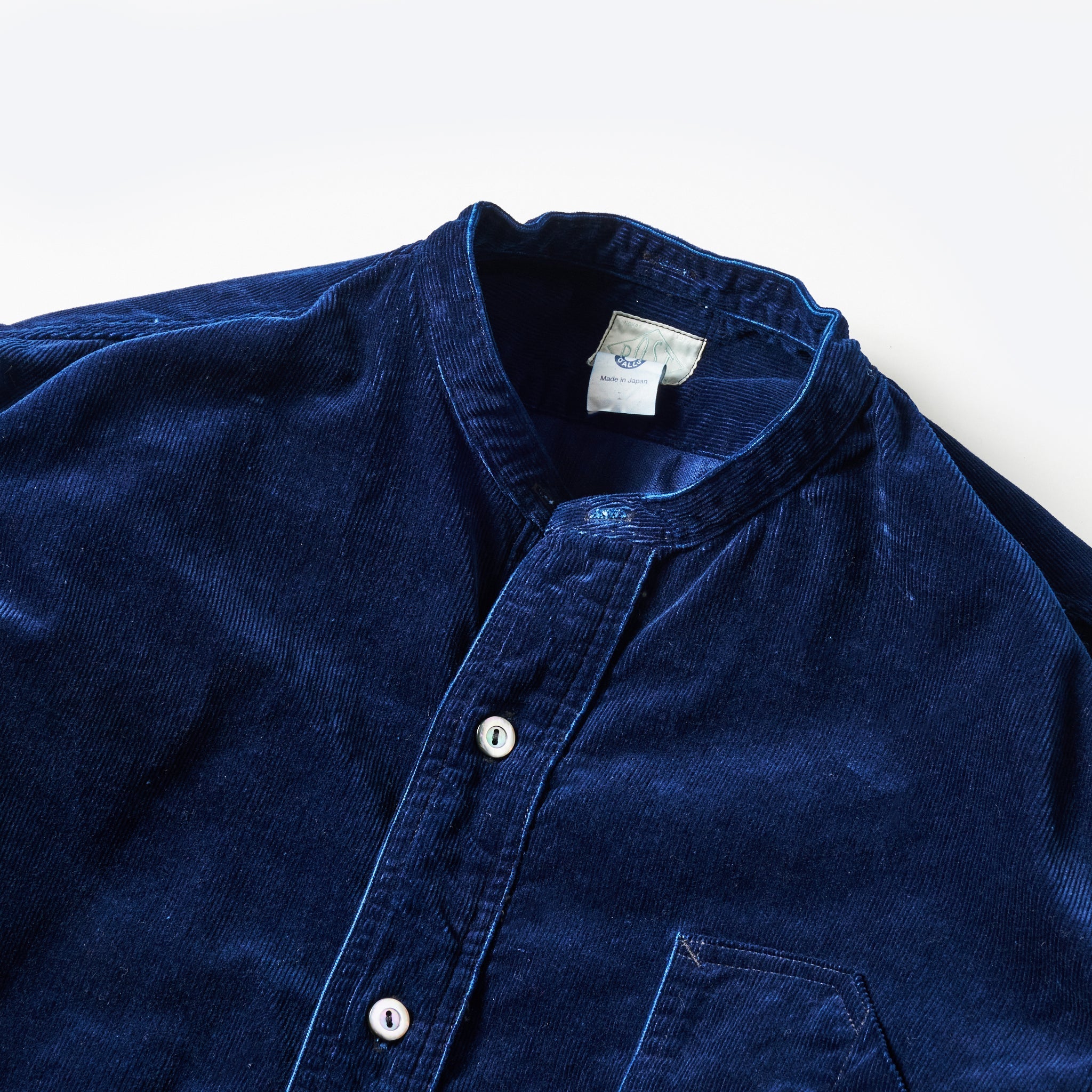 #1203-CCI Band Collar Shirt : cotton cords indigo