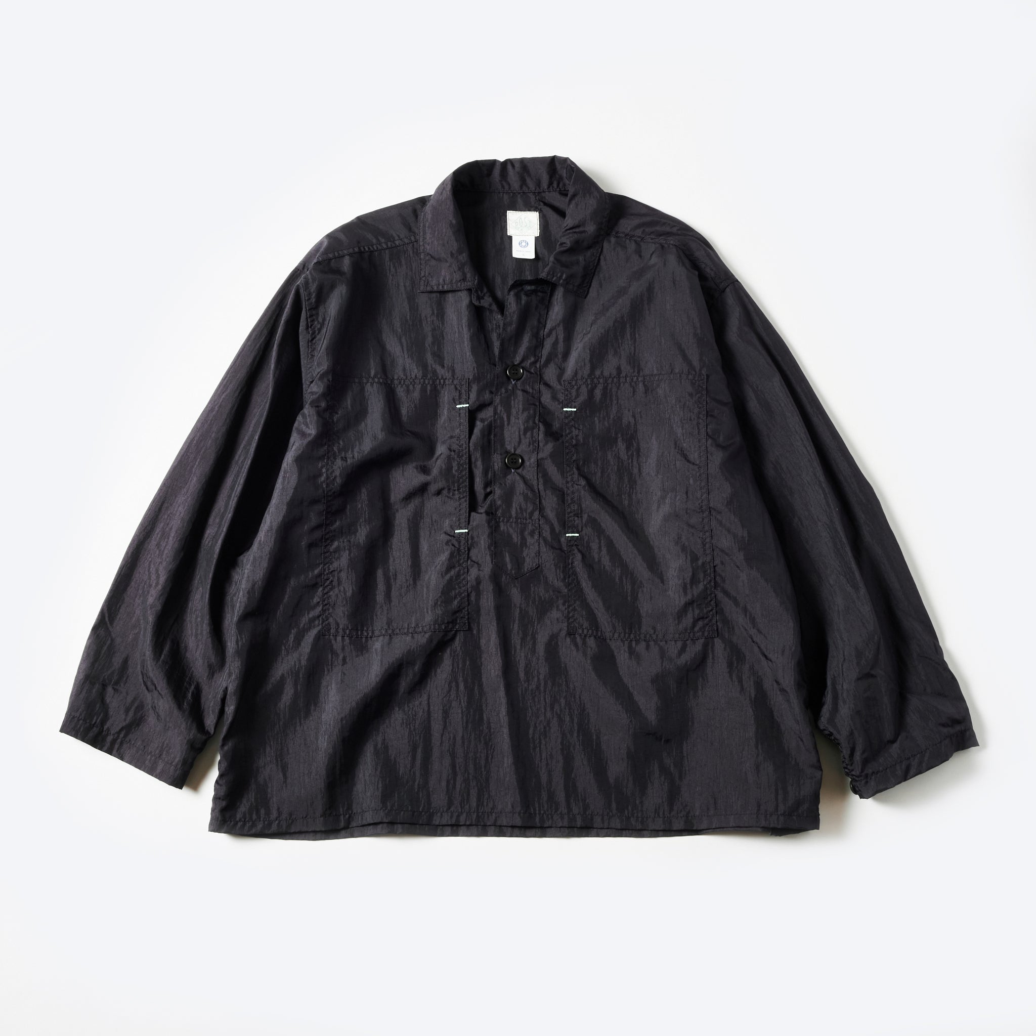 #1204-CTB ARMY Shirt : crinkle nylon taffeta black