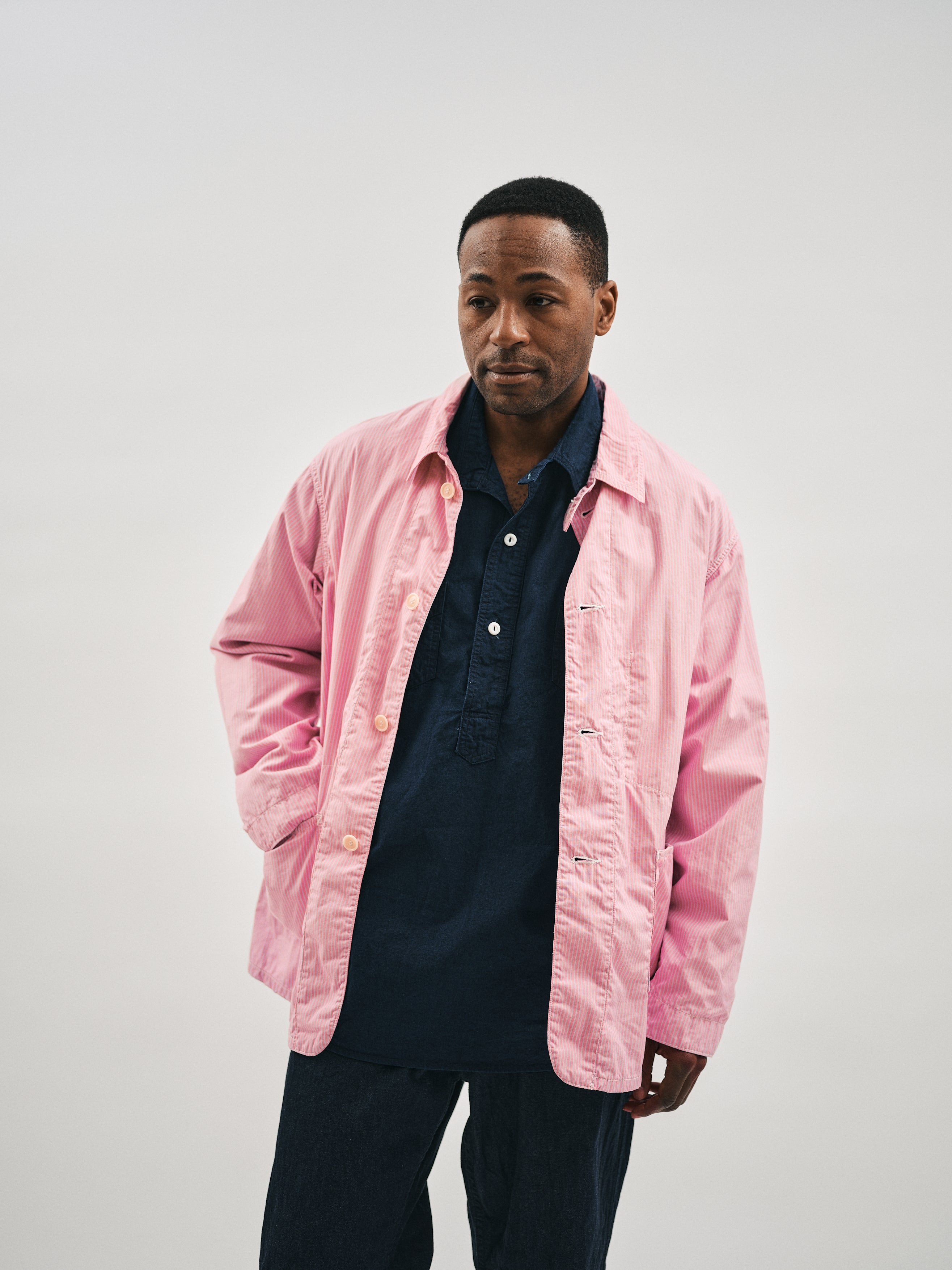1101L-SF3 WWII No.1 Jacket : stripe shirting x feather chambray pink
