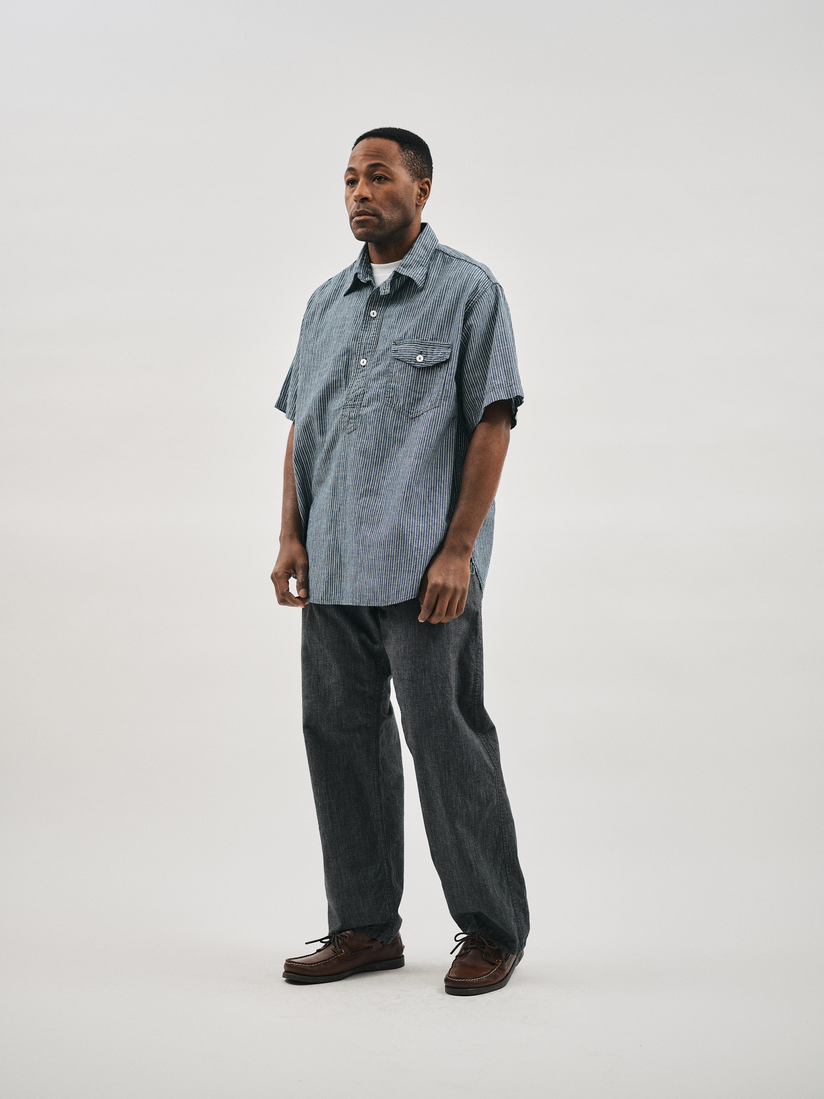 #3213S-SC NAVY CUT S/S : stripe chambray indigo
