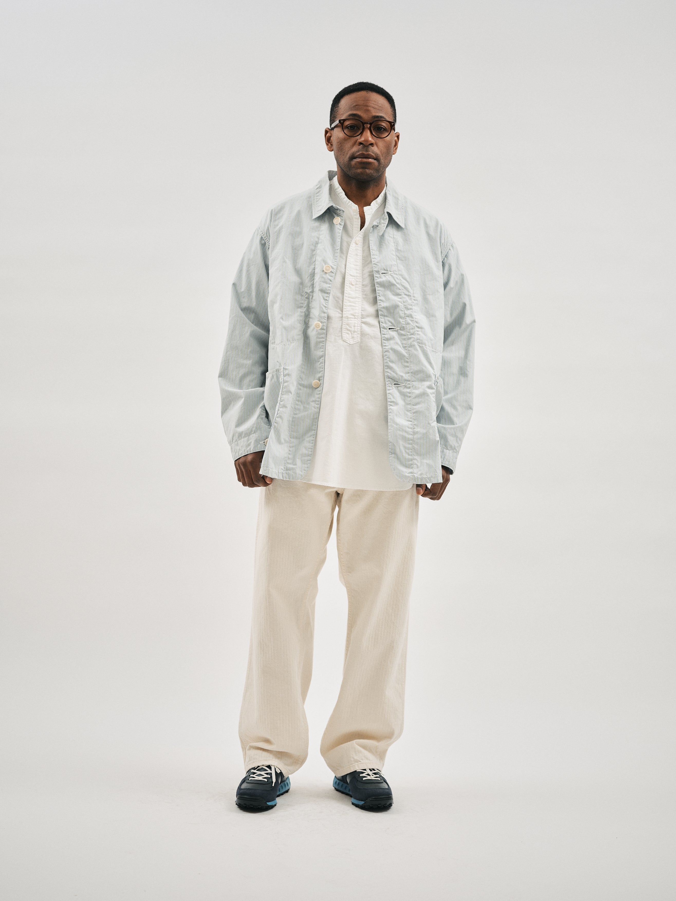 #1101L-SF2 WWII No.1 Jacket : stripe shirting x feather chambray green stripe