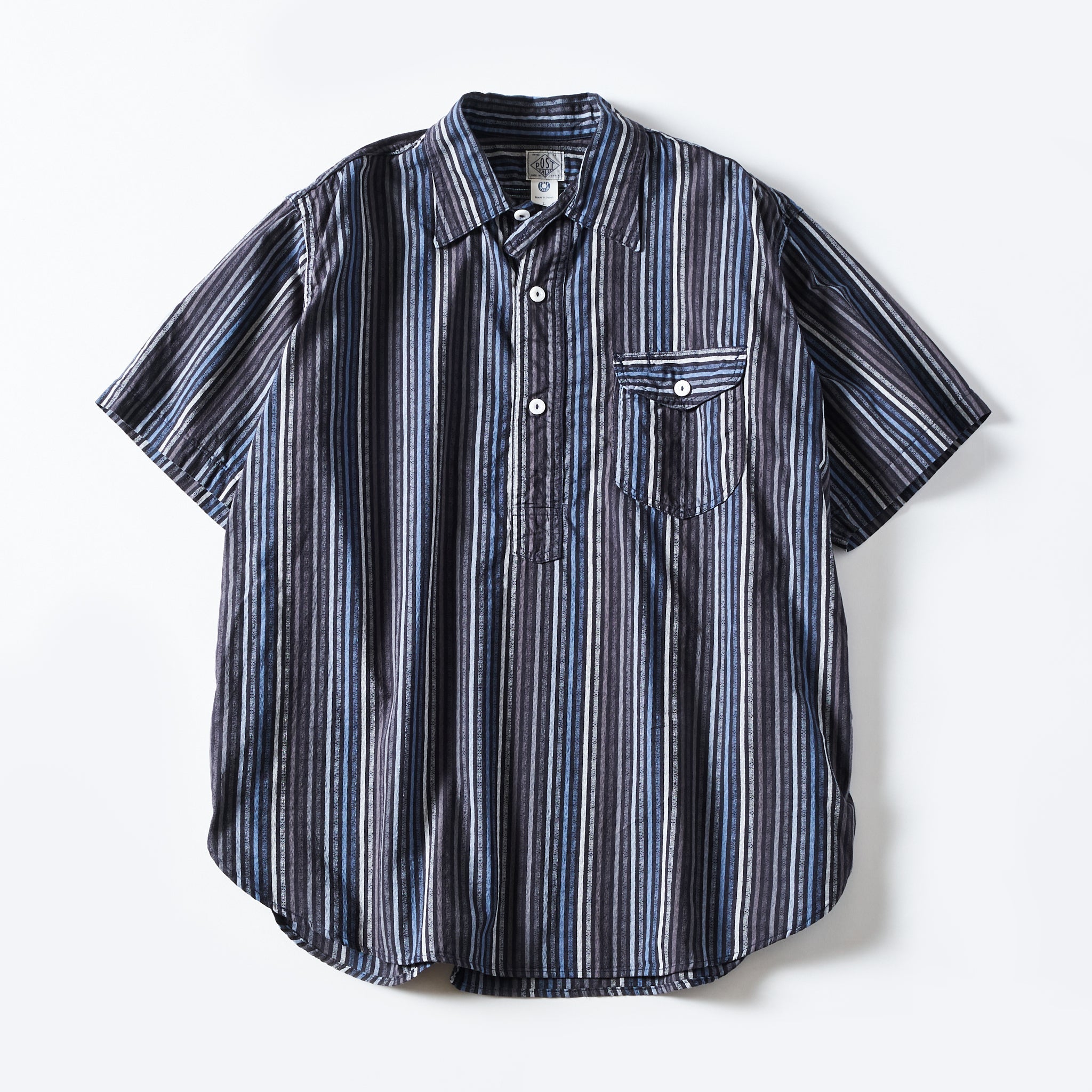 #3219S-BS New Basic Pullover Shirt S/S : blue stripe blue – POST OʼALLS