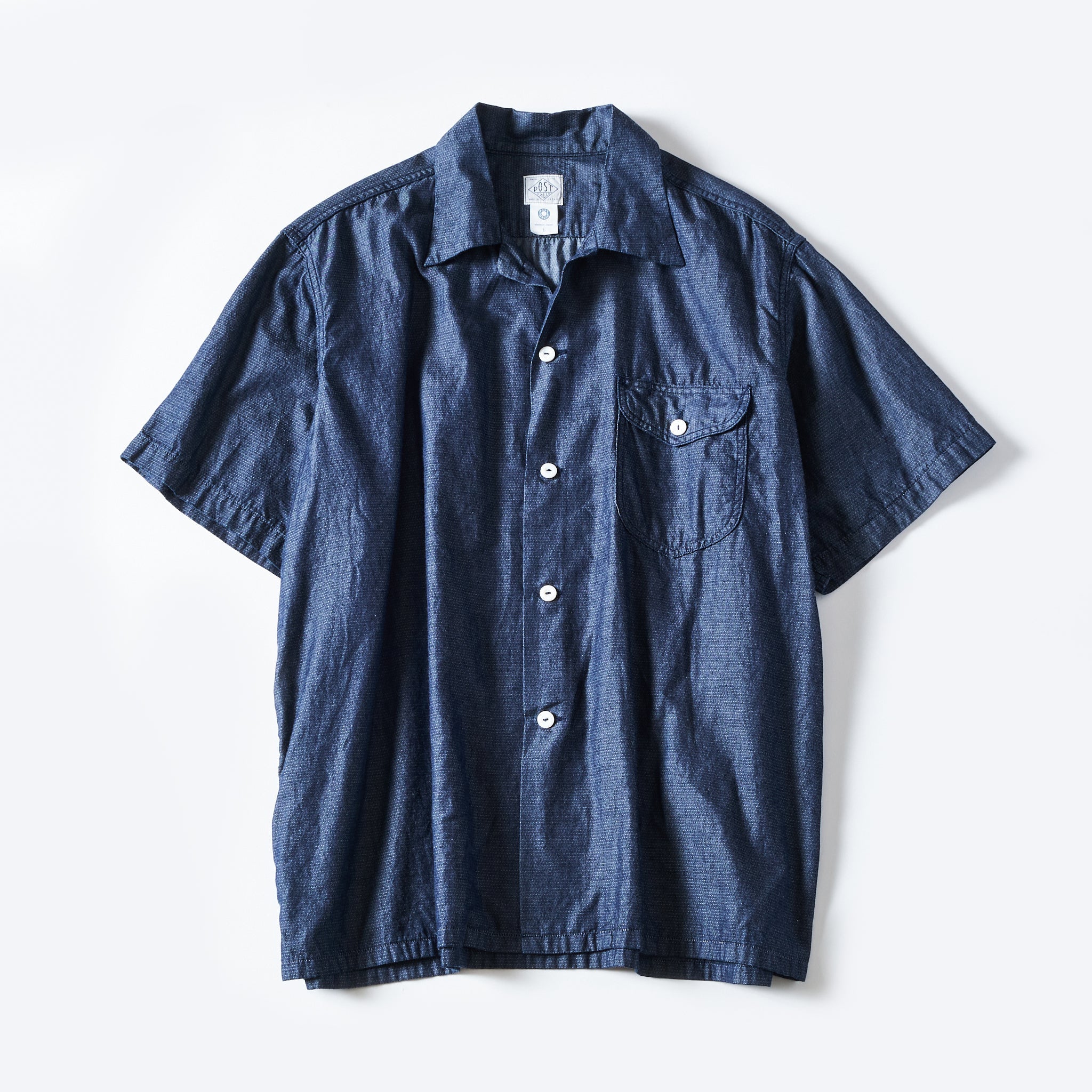 #1207B-DDC New Basic Shirt S/S : dobby dot chambray indigo