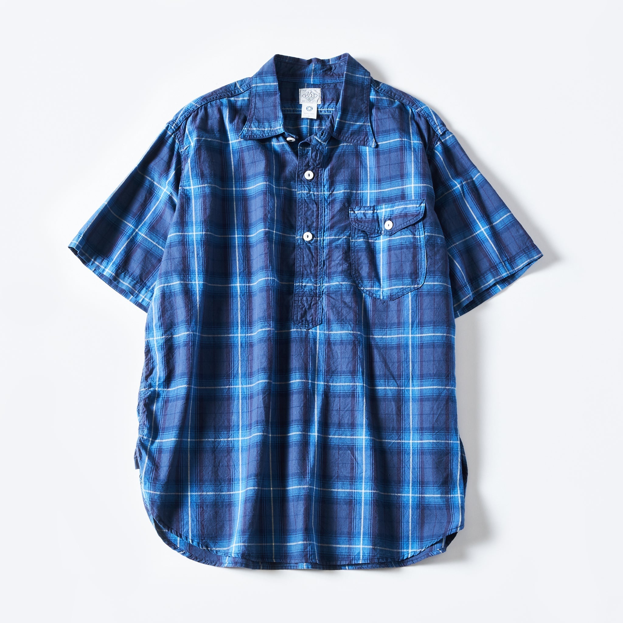#3219S-BPB New Basic Pullover Shirt S/S : blue plaid blue
