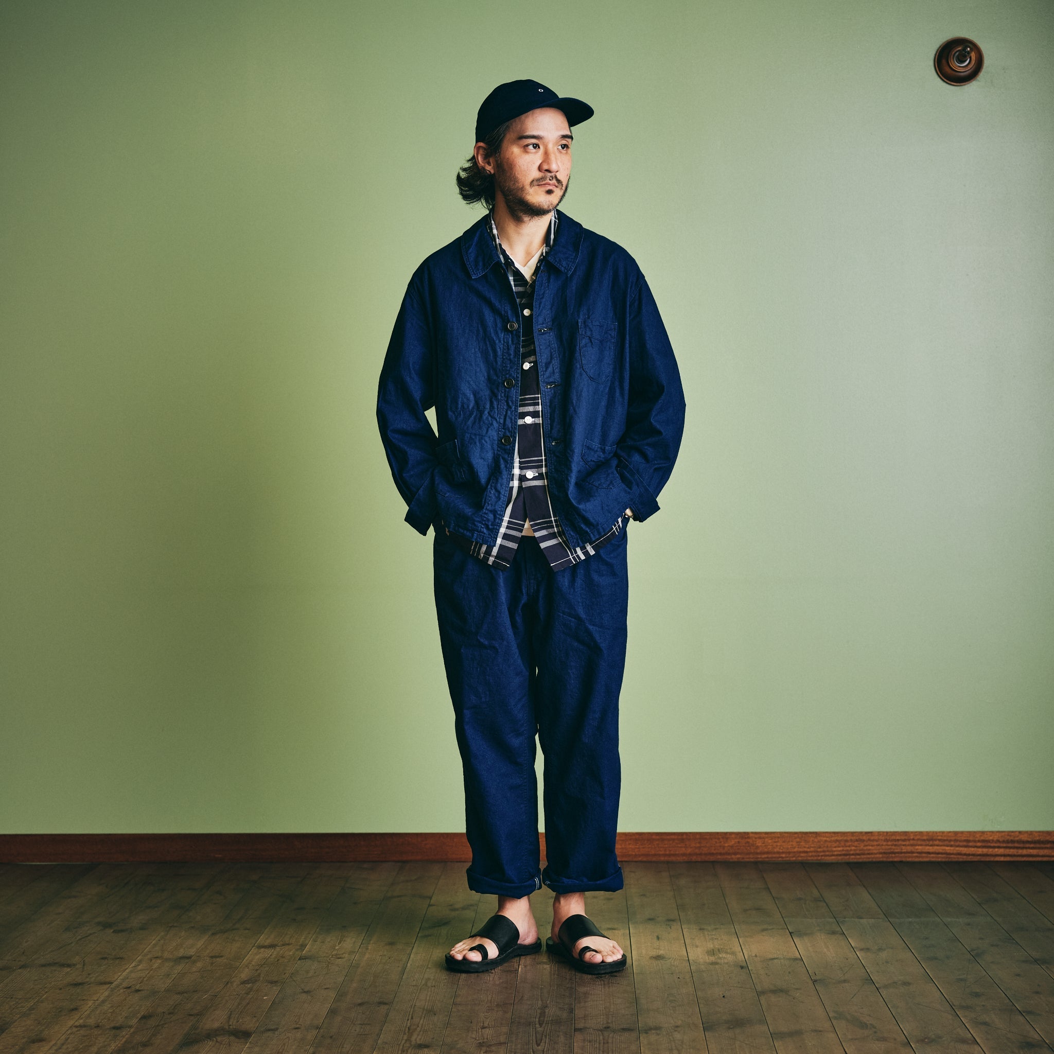 #3318-CLS EZ Travail Pants: cotton/linen sheeting indigo