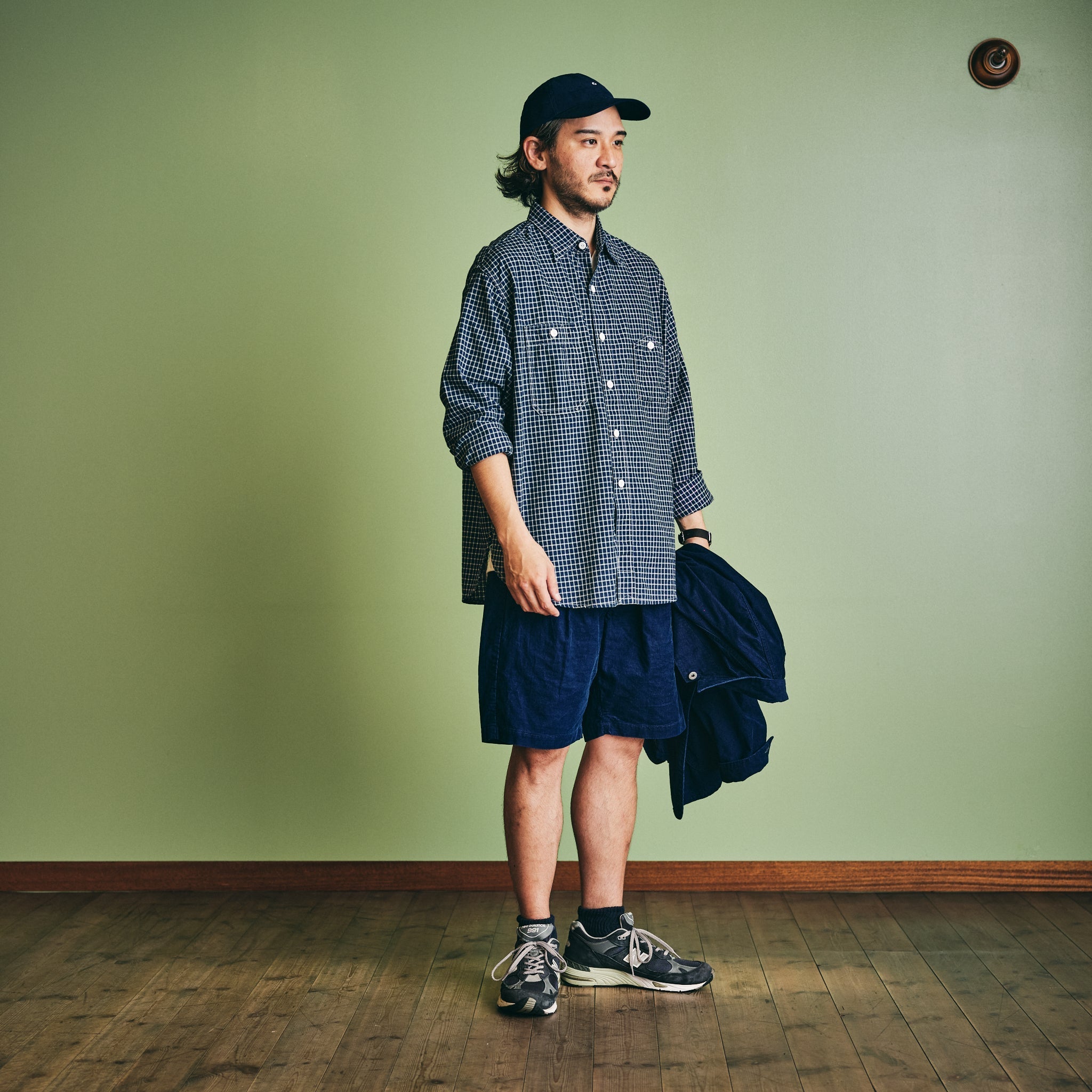 #1206-CLC1 No.6 Shirt: cotton/linen check 1 indigo