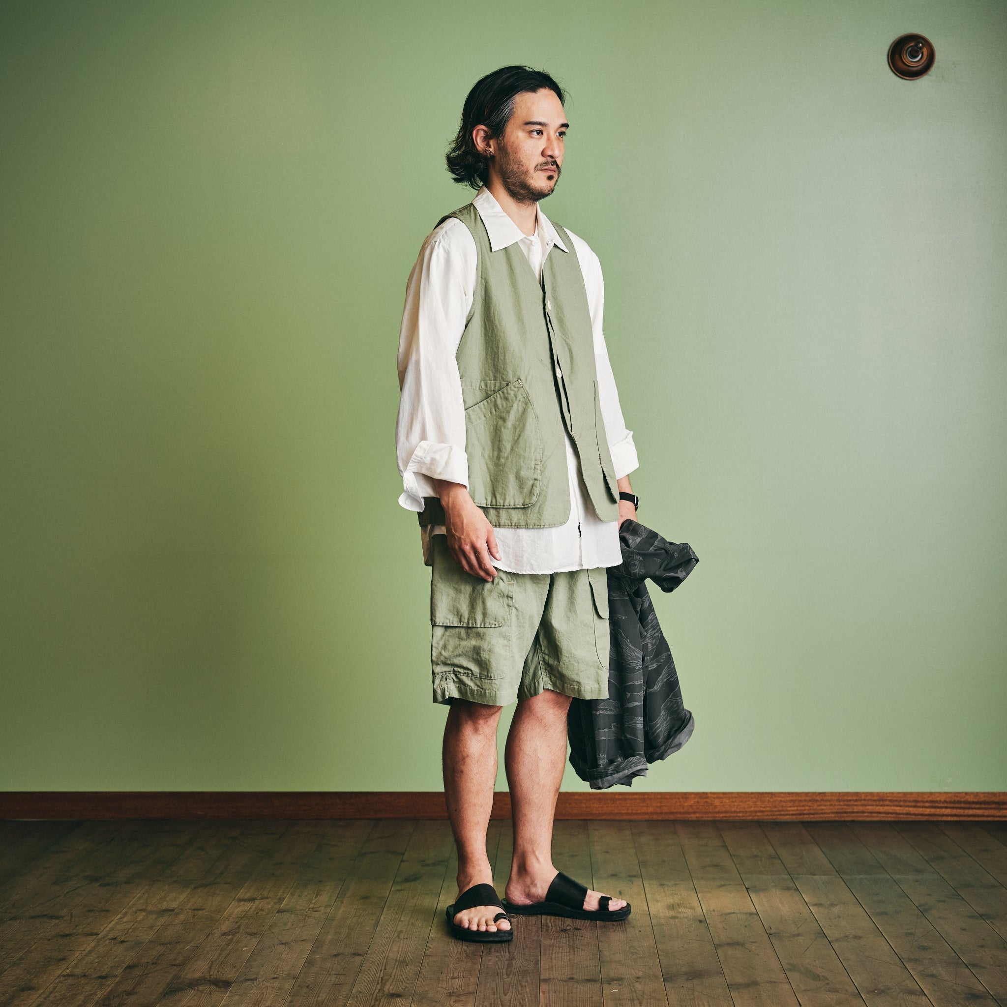 [PRE-ORDER SUMMER] #2323E-HCP2 ​​EZ DEE's Shorts : hemp/cotton poplin sage